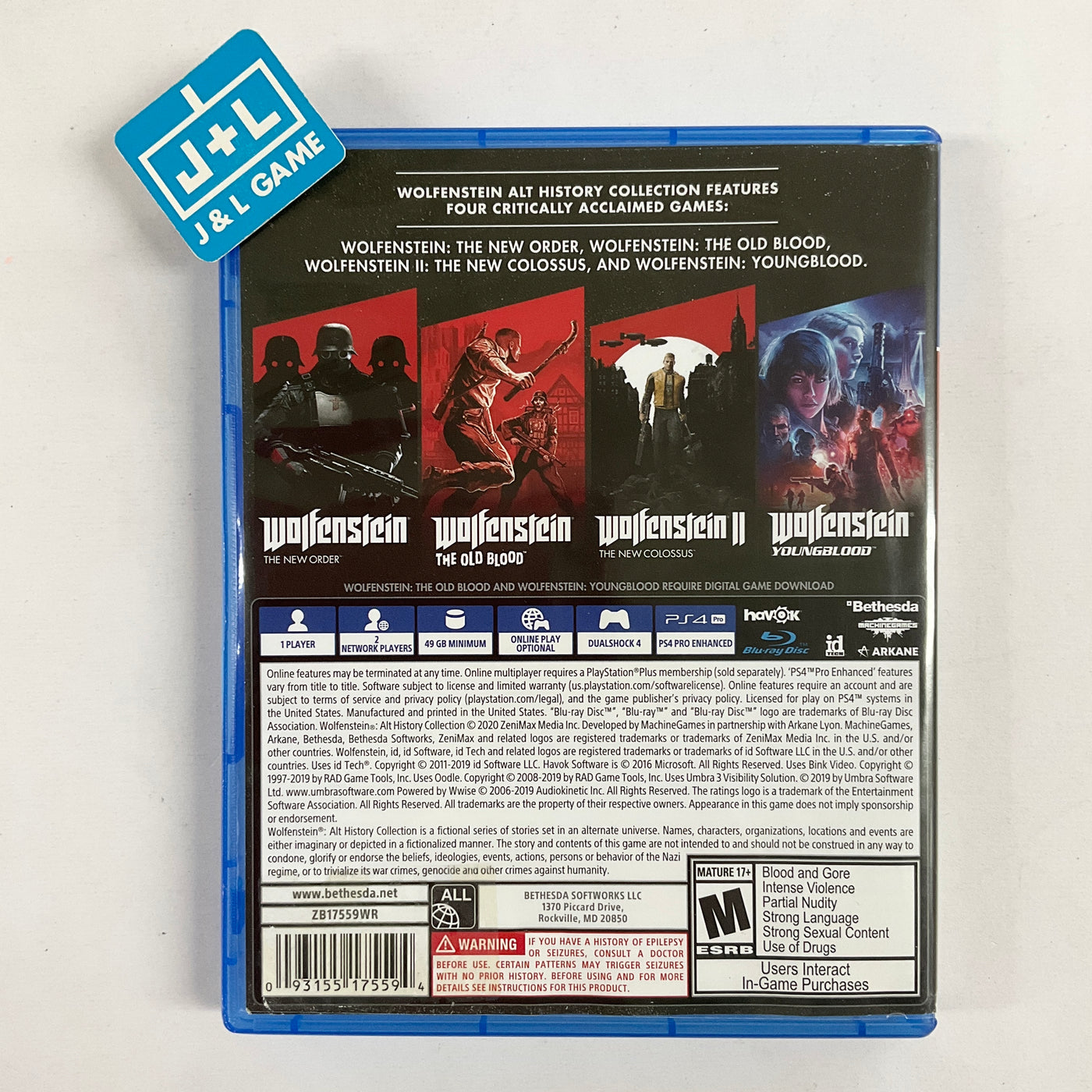 Wolfenstein The Alternative History Collection (PS4) PlayStation 4 J&L Game