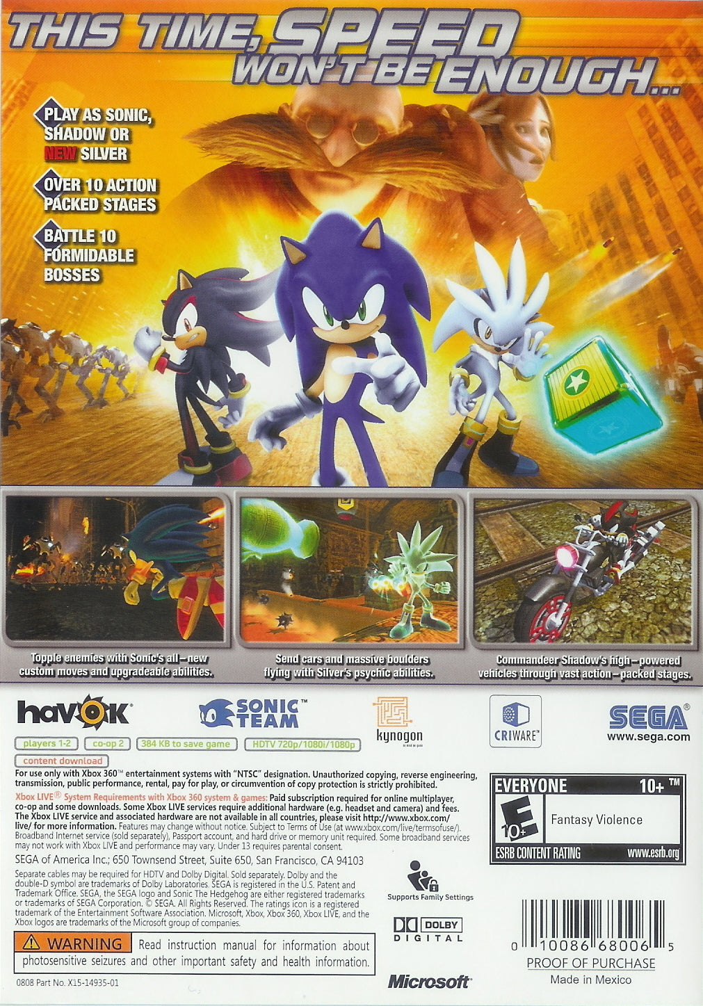 Sonic the Hedgehog (Platinum Family Hits) - Xbox 360 [Pre-Owned] Video Games Sega   