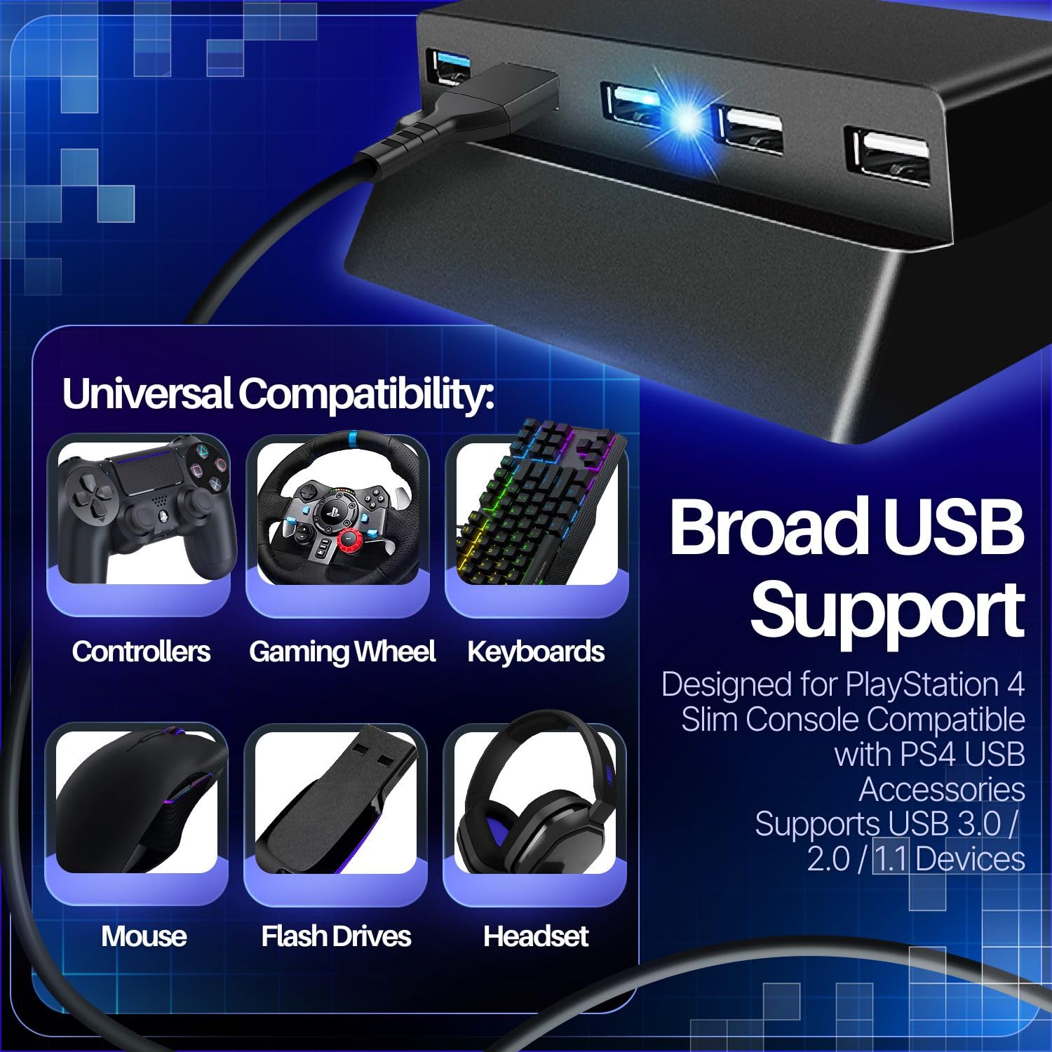 TNP 5 Port USB Hub for PS4 Slim Edition - USB 3.0/2.0 High Speed Extender - (PS4) PlayStation 4