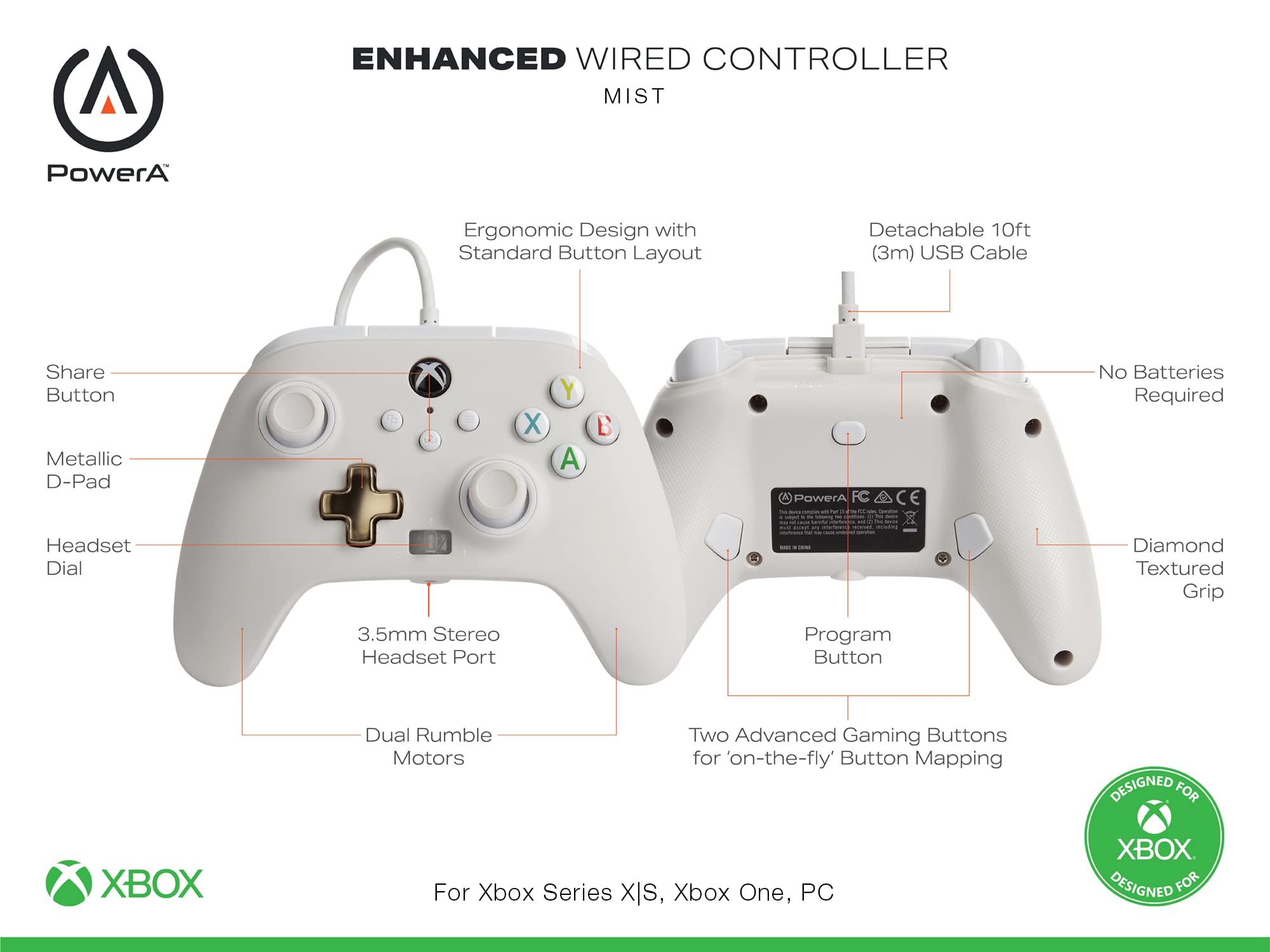 PowerA Enhanced Wired Controller (Mist) - (XSX) Xbox Series X Accessories PowerA