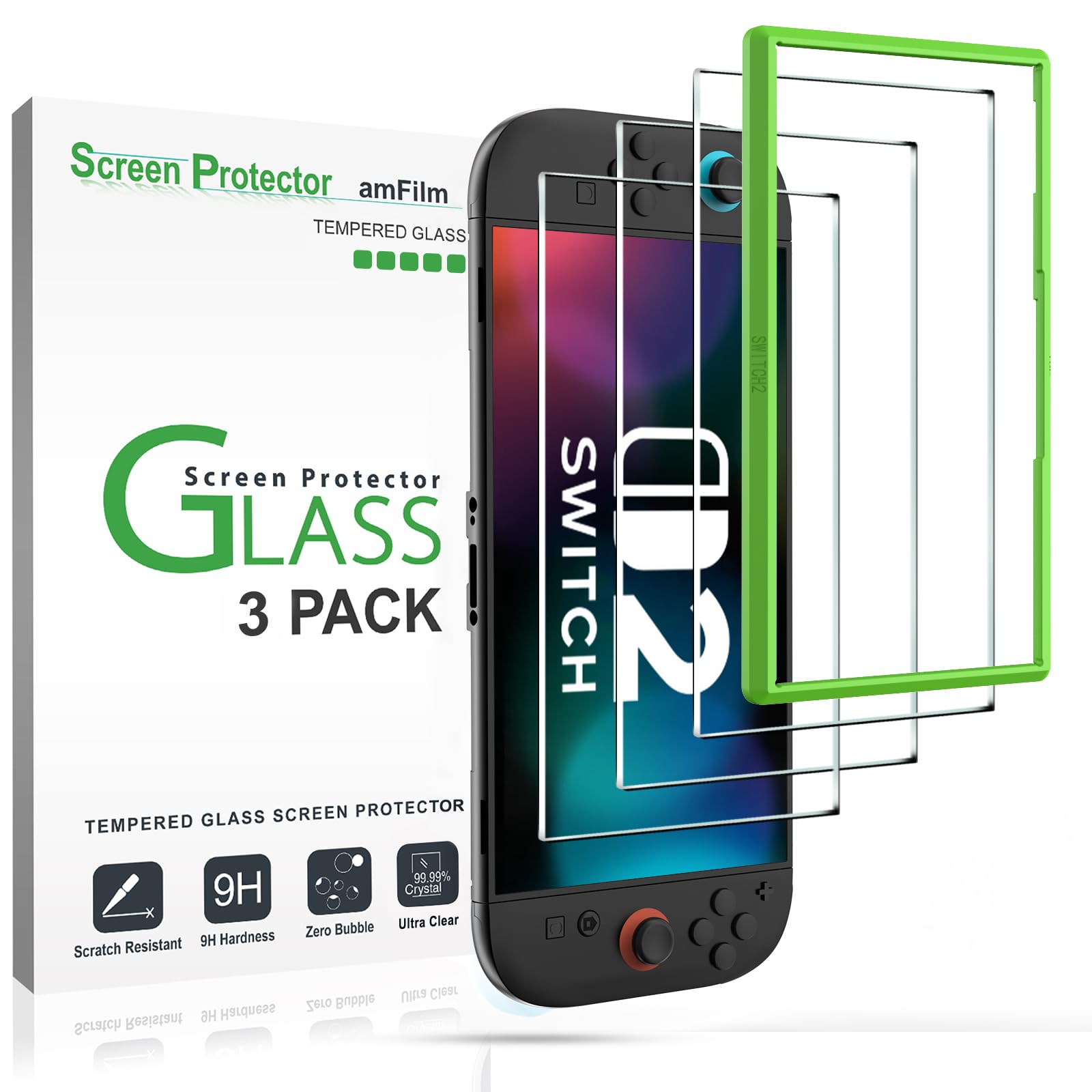 amFilm Tempered Glass Screen Protector for Nintendo Switch 2 (3-Pack) - (NS2) Nintendo Switch 2 ACCESSORIES amFilm