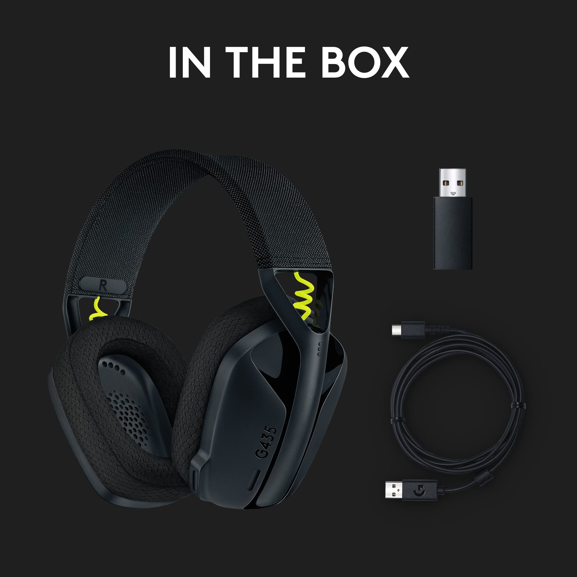 Logitech G435 Lightspeed & Bluetooth Wireless Gaming Headset - Lightweight Over-Ear Headphones, Built-in mics, 18h Battery, Dolby Atmos, PC, PS4, PS5, Nintendo Switch/Switch 2, Mobile - Black ACCESSORIES Logitech G