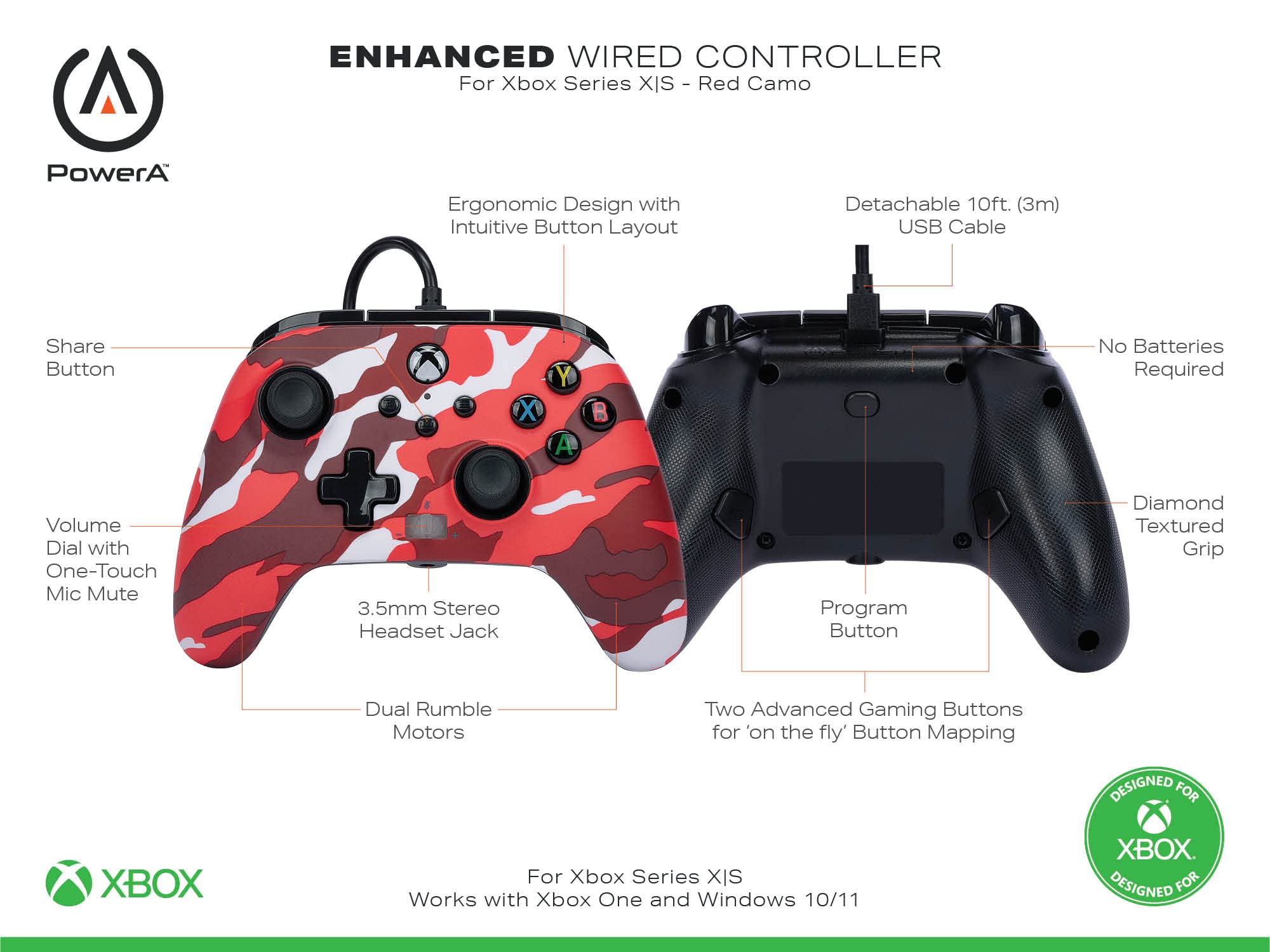 PowerA Enhanced Wired Controller (Red Camo) - (XSX) Xbox Series X ACCESSORIES PowerA   
