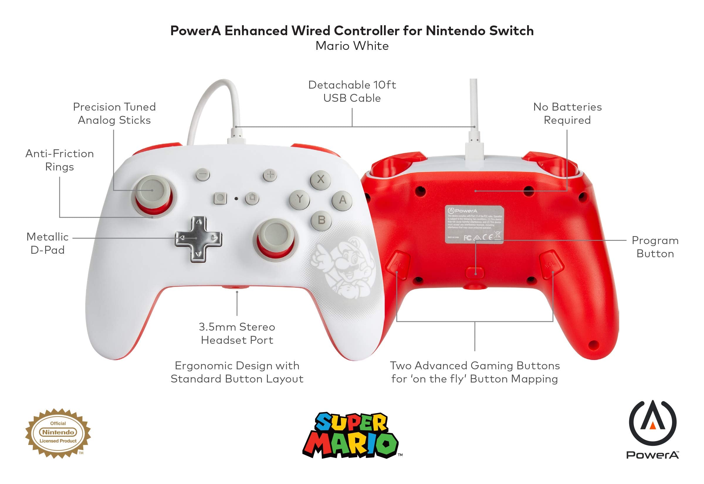 PowerA Enhanced Wired Controller (Mario White) - (NSW Nintendo Switch ACCESSORIES PowerA