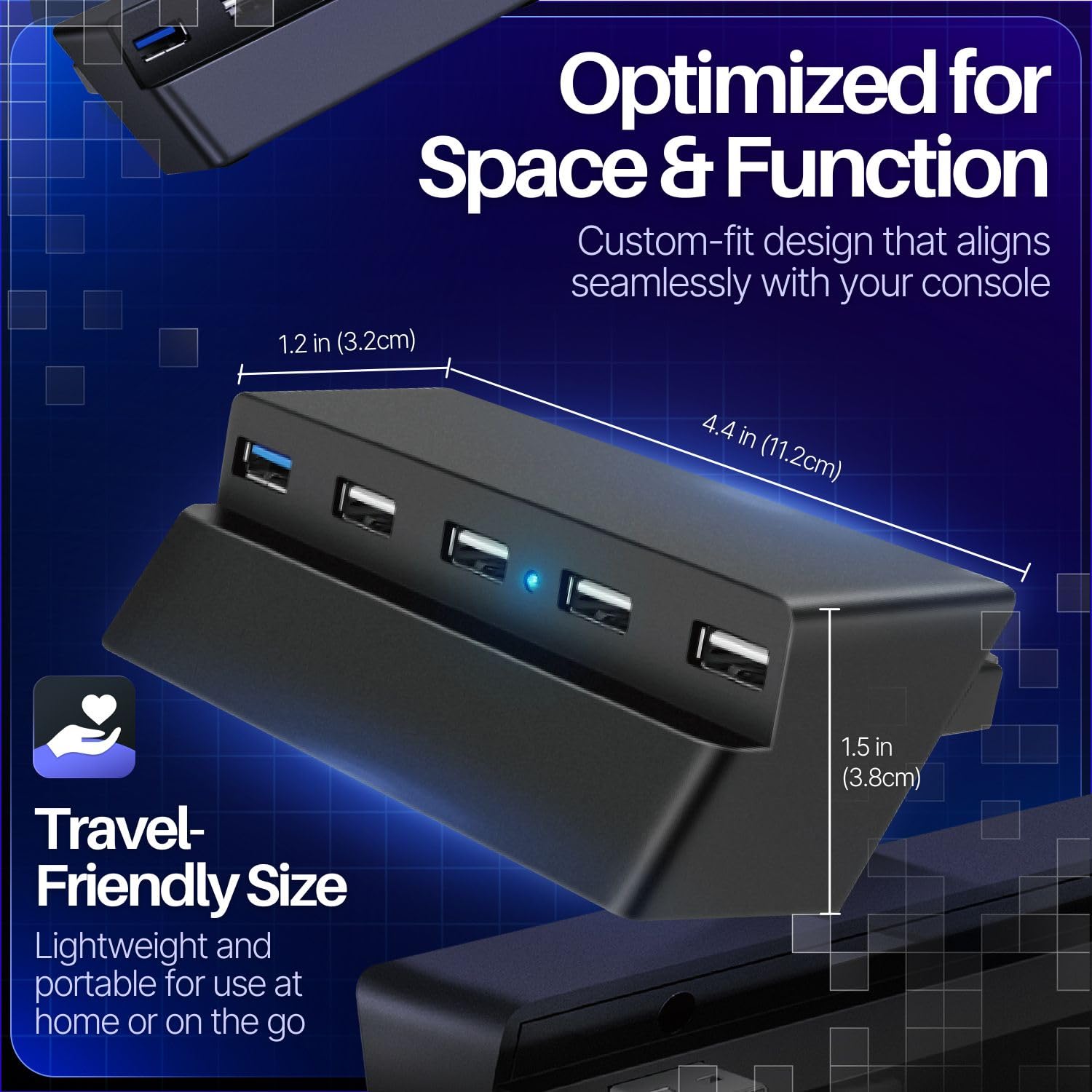 TNP 5 Port USB Hub for PS4 Slim Edition - USB 3.0/2.0 High Speed Extender - (PS4) PlayStation 4