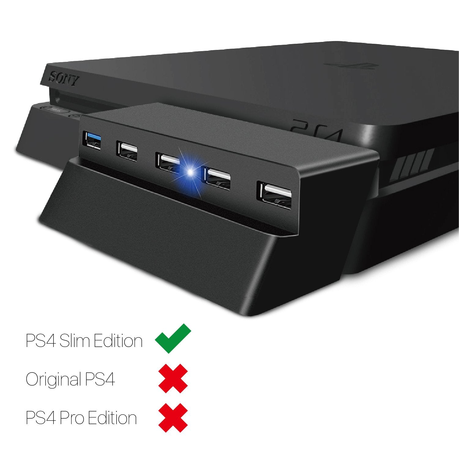 TNP 5 Port USB Hub for PS4 Slim Edition - USB 3.0/2.0 High Speed Extender - (PS4) PlayStation 4