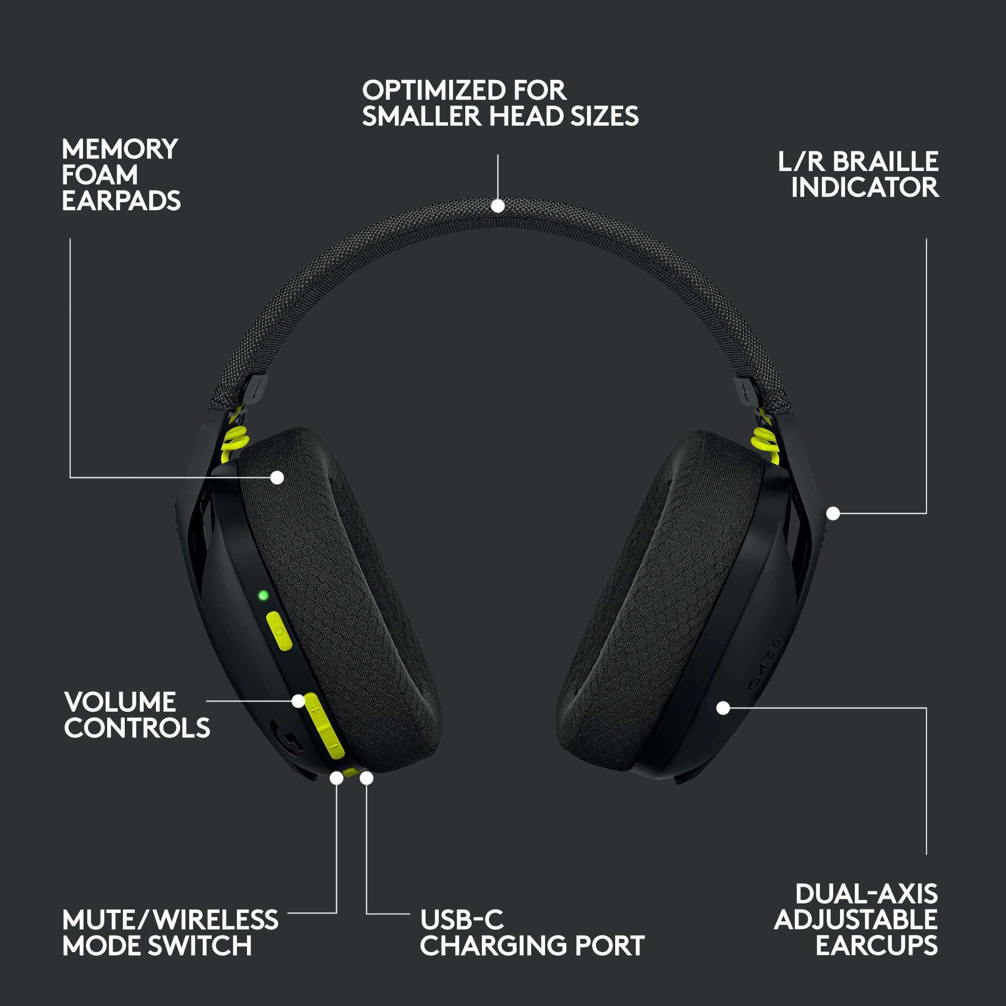 Logitech G435 Lightspeed & Bluetooth Wireless Gaming Headset - Lightweight Over-Ear Headphones, Built-in mics, 18h Battery, Dolby Atmos, PC, PS4, PS5, Nintendo Switch/Switch 2, Mobile - Black ACCESSORIES Logitech G