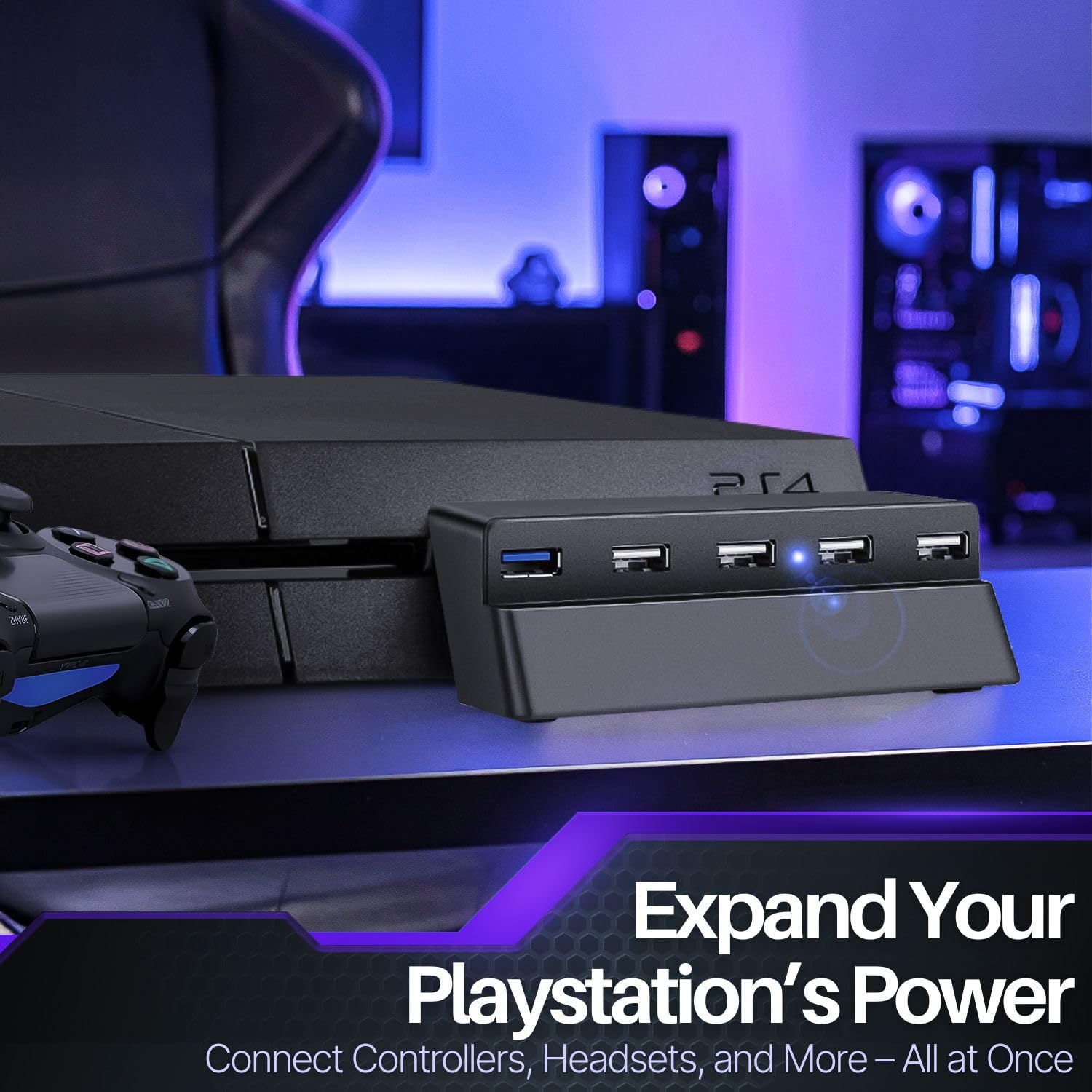 TNP 5 Port USB Hub for PS4 Slim Edition - USB 3.0/2.0 High Speed Extender - (PS4) PlayStation 4