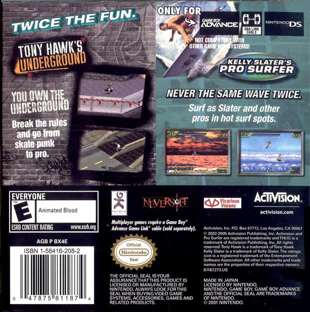 Tony Hawk's Underground + Kelly Slater's Pro Surfer - (GBA) Game Boy Advance [Pre-Owned] Video Games Activision
