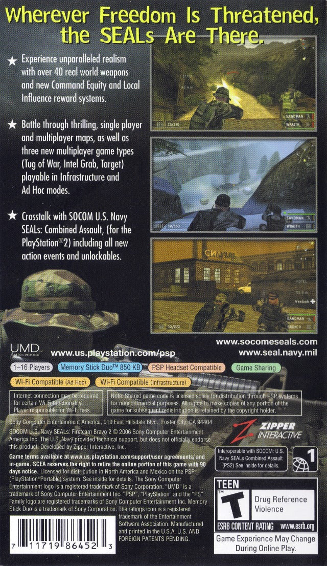 SOCOM: U.S. Navy SEALs Fireteam Bravo 2 (Greatest Hits) - Sony PSP Video Games SCEA   