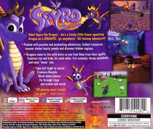 Spyro the Dragon PS1 PlayStation 1 Pre Owned J L Game