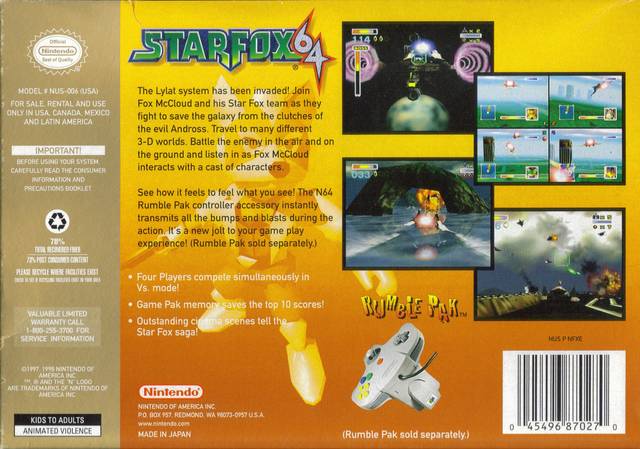 Star Fox 64 (Player's Choice) - (N64) Nintendo 64 [Pre-Owned] Video Games Nintendo   