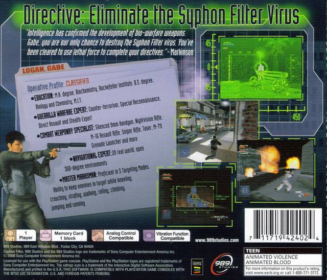 Syphon Filter (Greatest Hits) - (PS1) PlayStation 1 [Pre-Owned] Video Games 989 Studios   