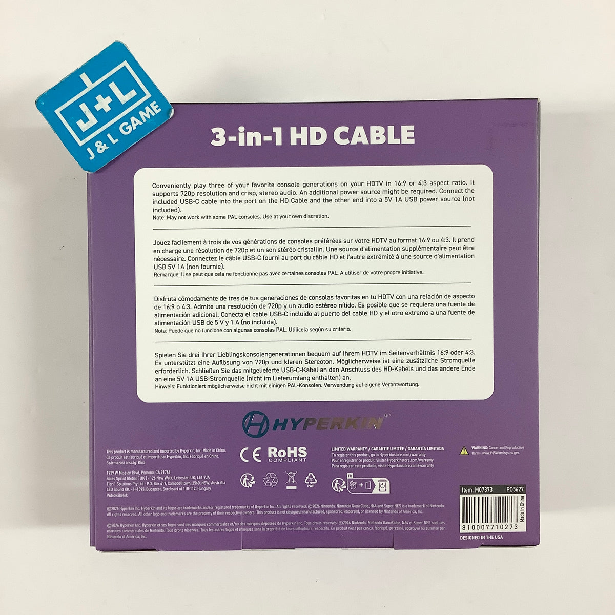 Hyperkin 3-In-1 HDTV Cable for GameCube/N64/Super NES