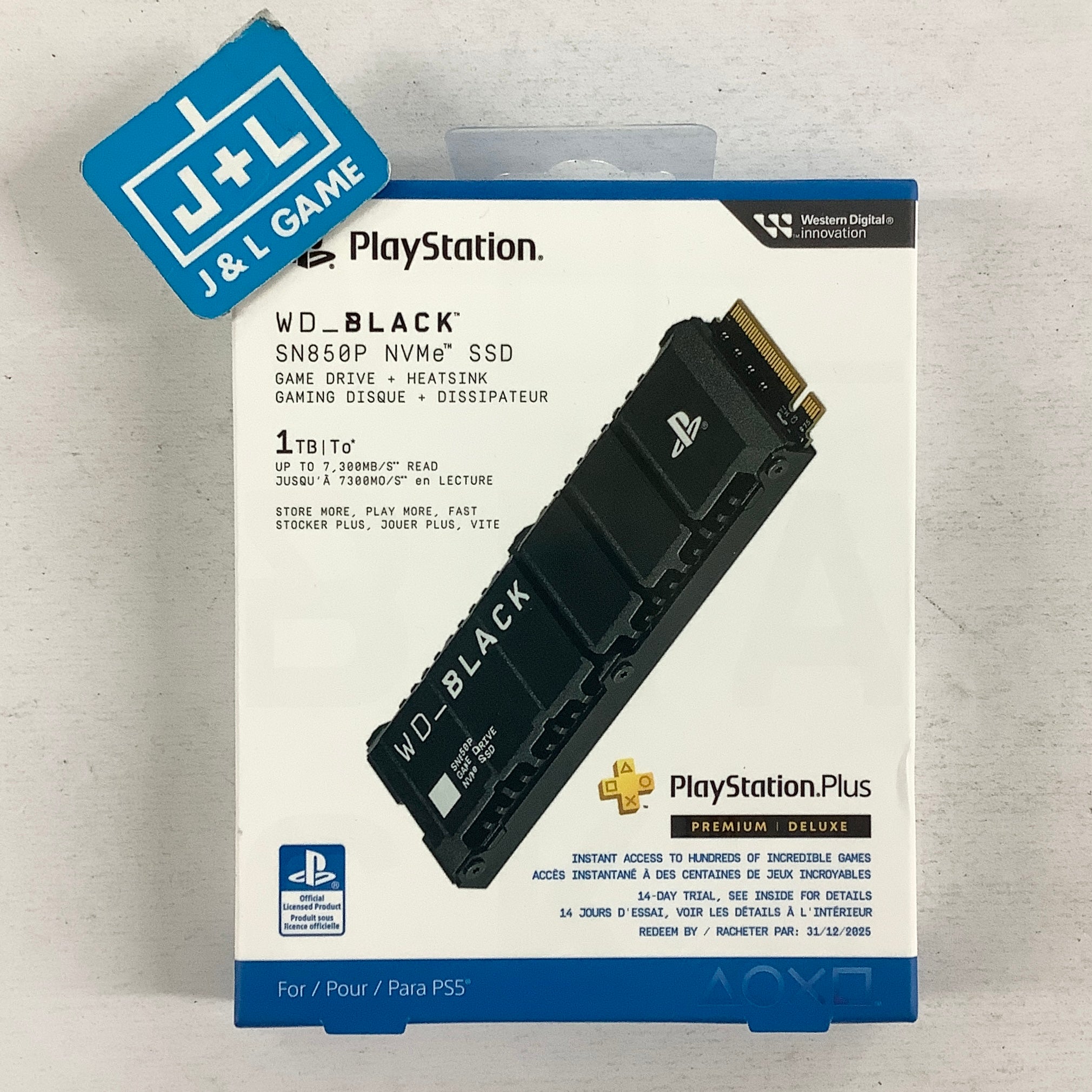 WD_BLACK 1TB SN850P NVMe M.2 SSD Officially Licensed Storage Expansion for PS5 Consoles, up to 7,300MB/s, with heatsink - WDBBYV0010BNC-WRSN - (PS5) PlayStation 5 ACCESSORIES WD_BLACK