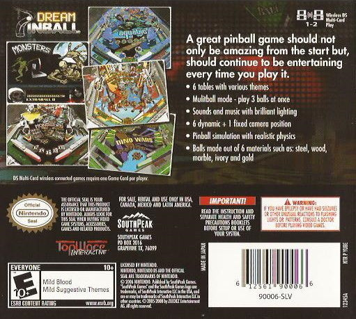 Dream Pinball 3D - (NDS) Nintendo DS [Pre-Owned] Video Games Southpeak   