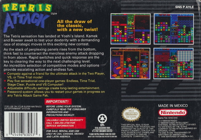 Jeu ★ TETRIS ATTACK Super Nintendo SNES Super NES PAL ☆ TBE, Complète Jeu ★ TETRIS ATTACK Super Nintendo SNES Super NES PAL ☆ TBE, Complète