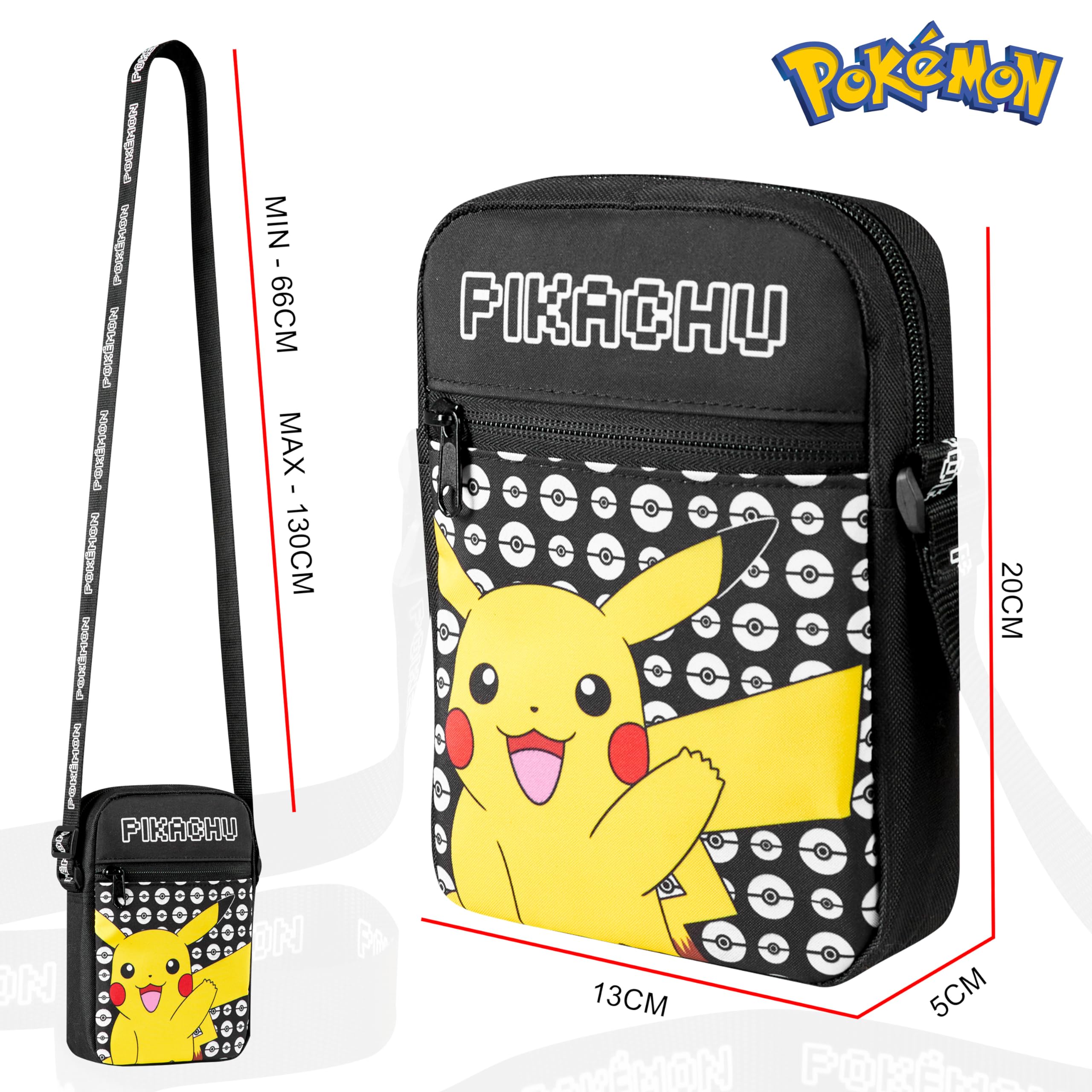 Pokemon Shoulder Bag Cross Body Bag for Kids - Adjustable Strap Kids Pikachu Small Travel Bag - Gamer Gifts (Black Pikachu) HANDBAG Pokémon