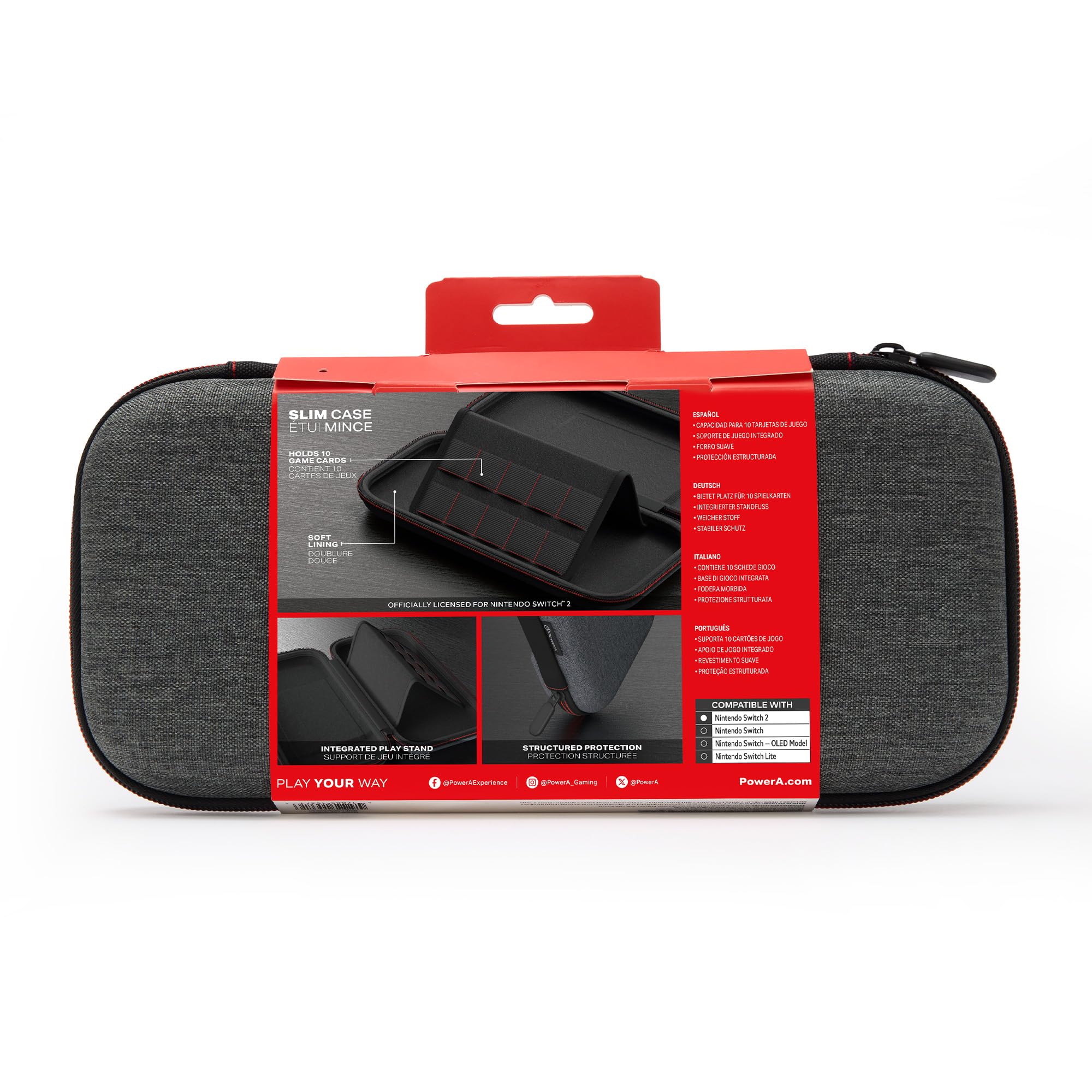 PowerA Slim Case Protective Case, Holds 10 Game Cards, Padded Screen Protector, Built-in Play Stand (Dark Heather Grey) - (NS2) Nintendo Switch 2 ACCESSORIES PowerA