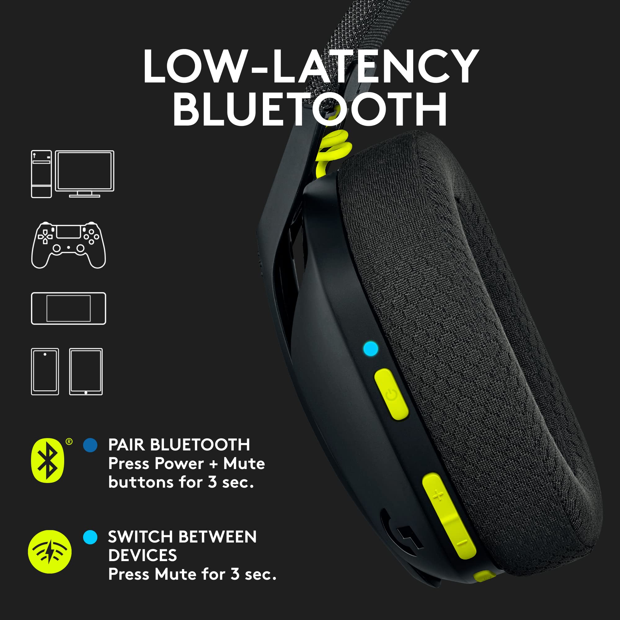 Logitech G435 Lightspeed & Bluetooth Wireless Gaming Headset - Lightweight Over-Ear Headphones, Built-in mics, 18h Battery, Dolby Atmos, PC, PS4, PS5, Nintendo Switch/Switch 2, Mobile - Black ACCESSORIES Logitech G