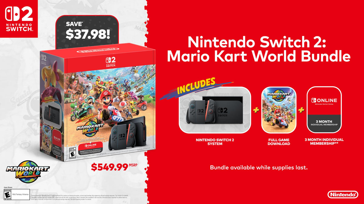 Nintendo Switch 2 + Mario Kart World Bundle (includes 3-month NSO Individual Membership 2027) - (NS2) Nintendo Switch 2
