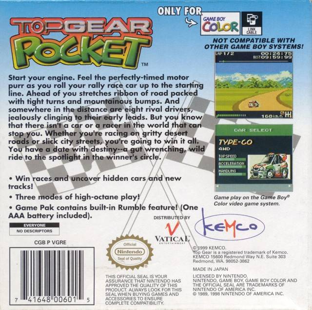 Top Gear Pocket - (GBC) Game Boy Color [Pre-Owned] Video Games Kemco