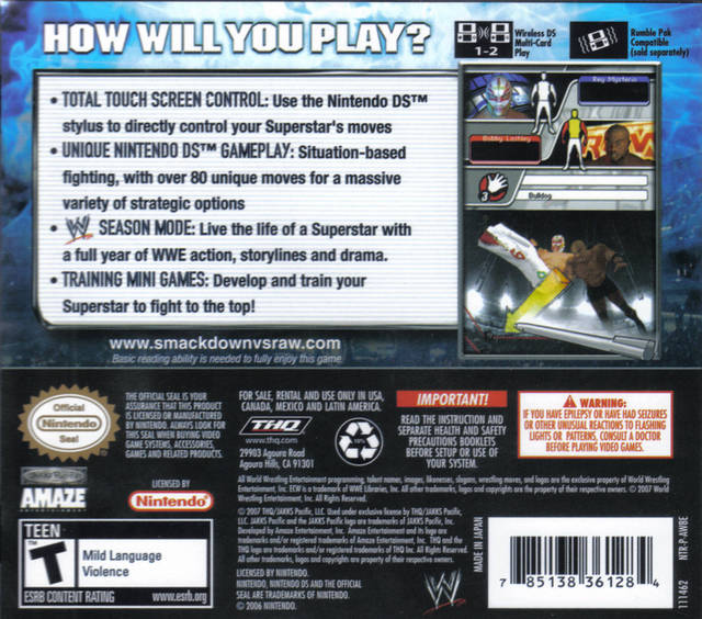 WWE SmackDown vs. Raw 2008 - (NDS) Nintendo DS [Pre-Owned] Video Games THQ   