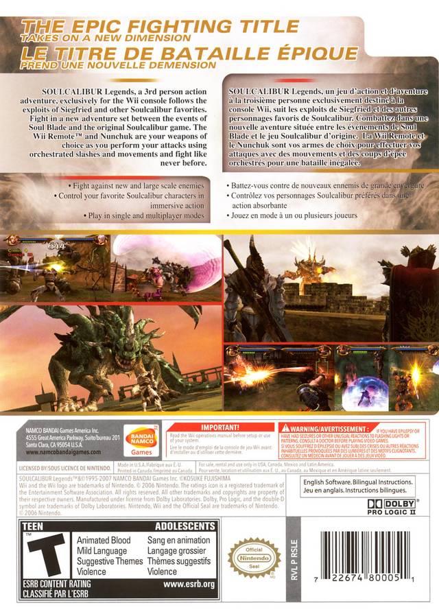 Soul Calibur Legends - Nintendo Wii [Pre-Owned] Video Games Bandai Namco Entertainment America