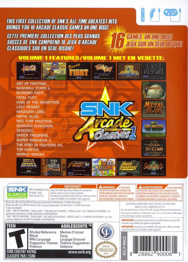 SNK Arcade Classics Volume 1 - Nintendo Wii [Pre-Owned] | J&L Game