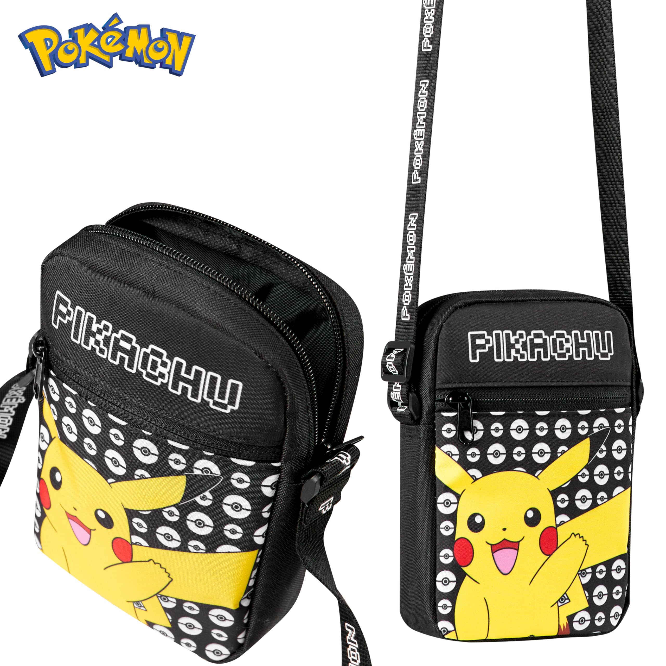 Pokemon Shoulder Bag Cross Body Bag for Kids - Adjustable Strap Kids Pikachu Small Travel Bag - Gamer Gifts (Black Pikachu) HANDBAG Pokémon