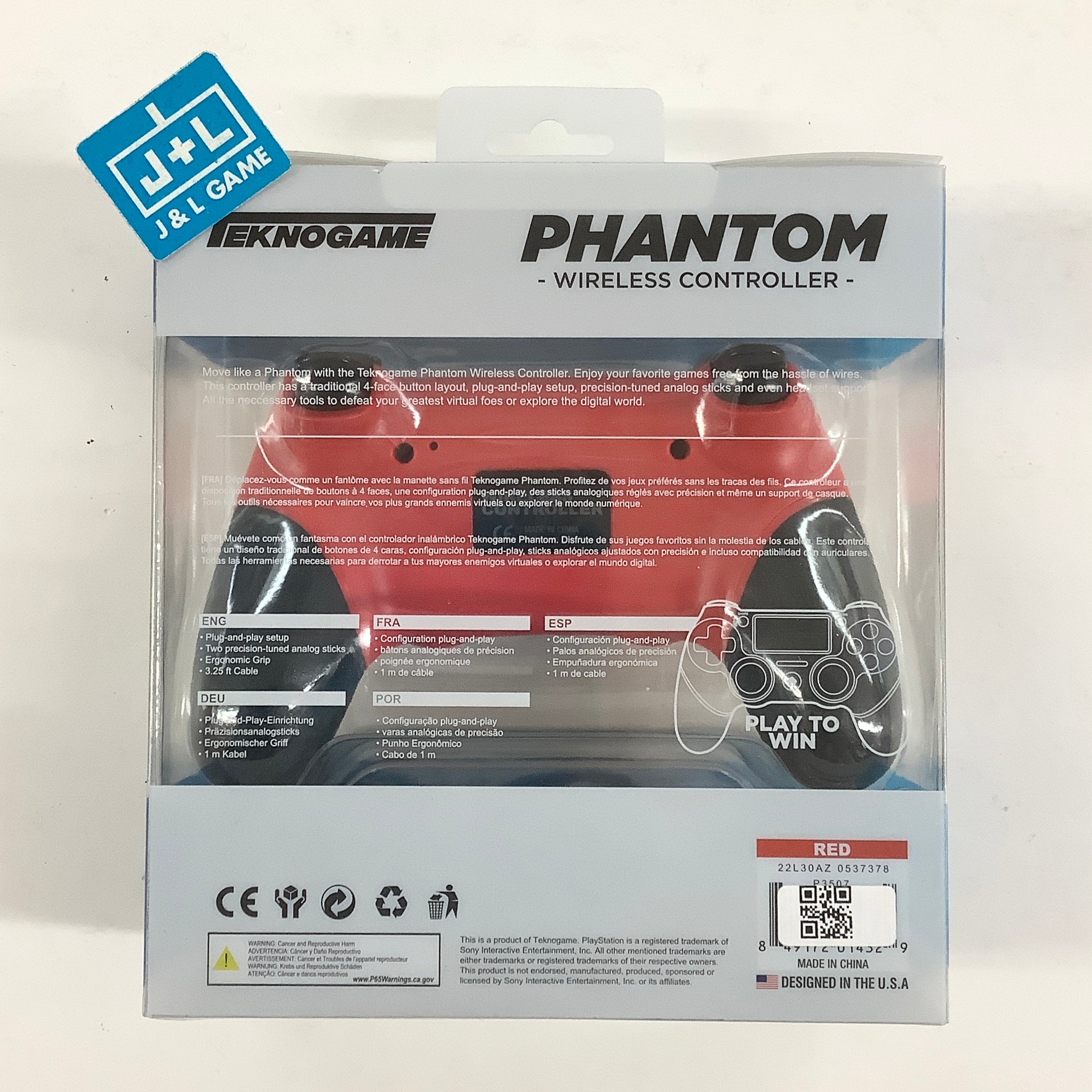 TeknoGame Phantom Wireless Controller (Red) - (PS4) Playstation 4 Accessories TeknoGame