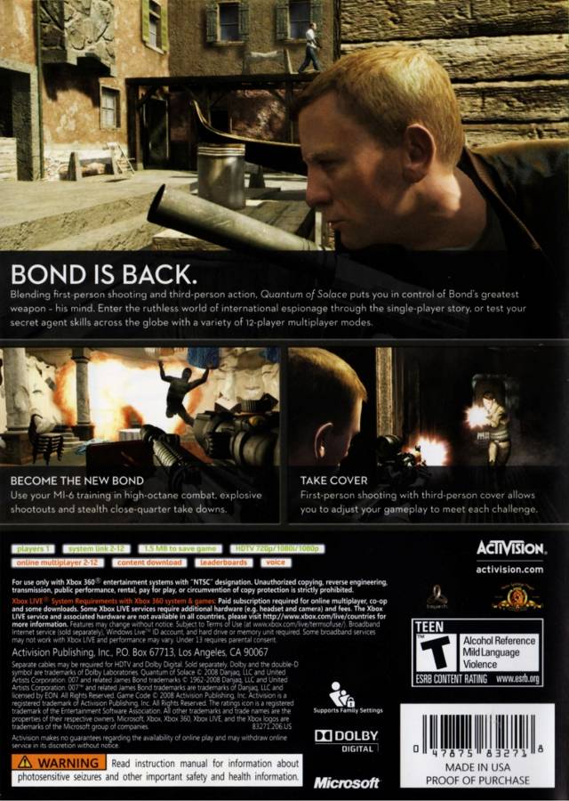 007 Quantum of Solace Xbox 360 Pre Owned J L Game