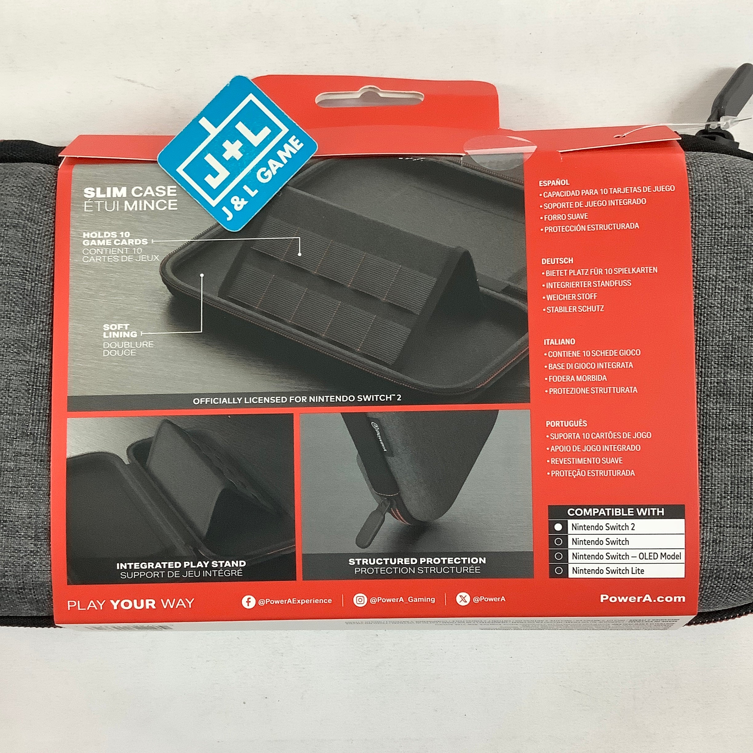 PowerA Slim Case Protective Case, Holds 10 Game Cards, Padded Screen Protector, Built-in Play Stand (Dark Heather Grey) - (NS2) Nintendo Switch 2 ACCESSORIES PowerA
