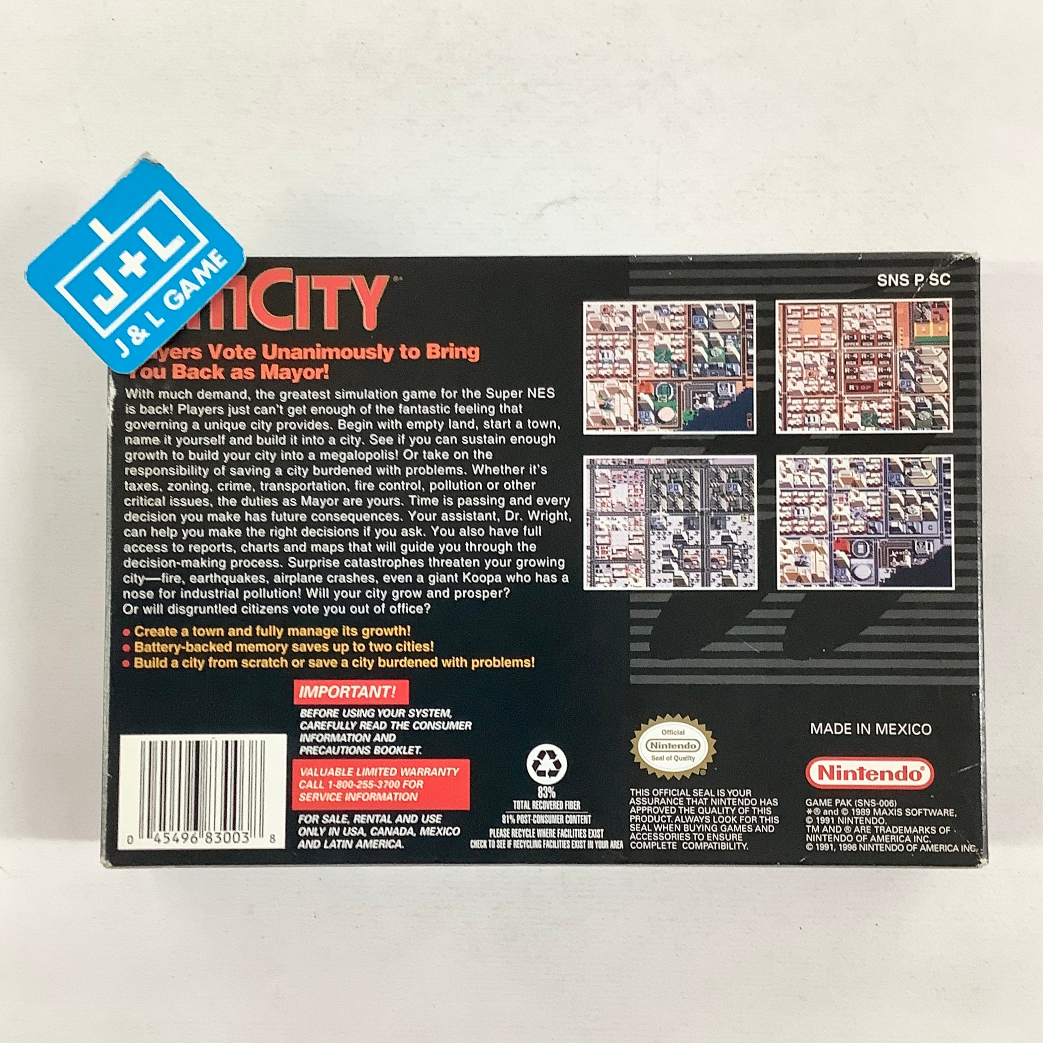 SimCity (Player's Choice) - (SNES) Super Nintendo [Pre-Owned] Video Games Nintendo