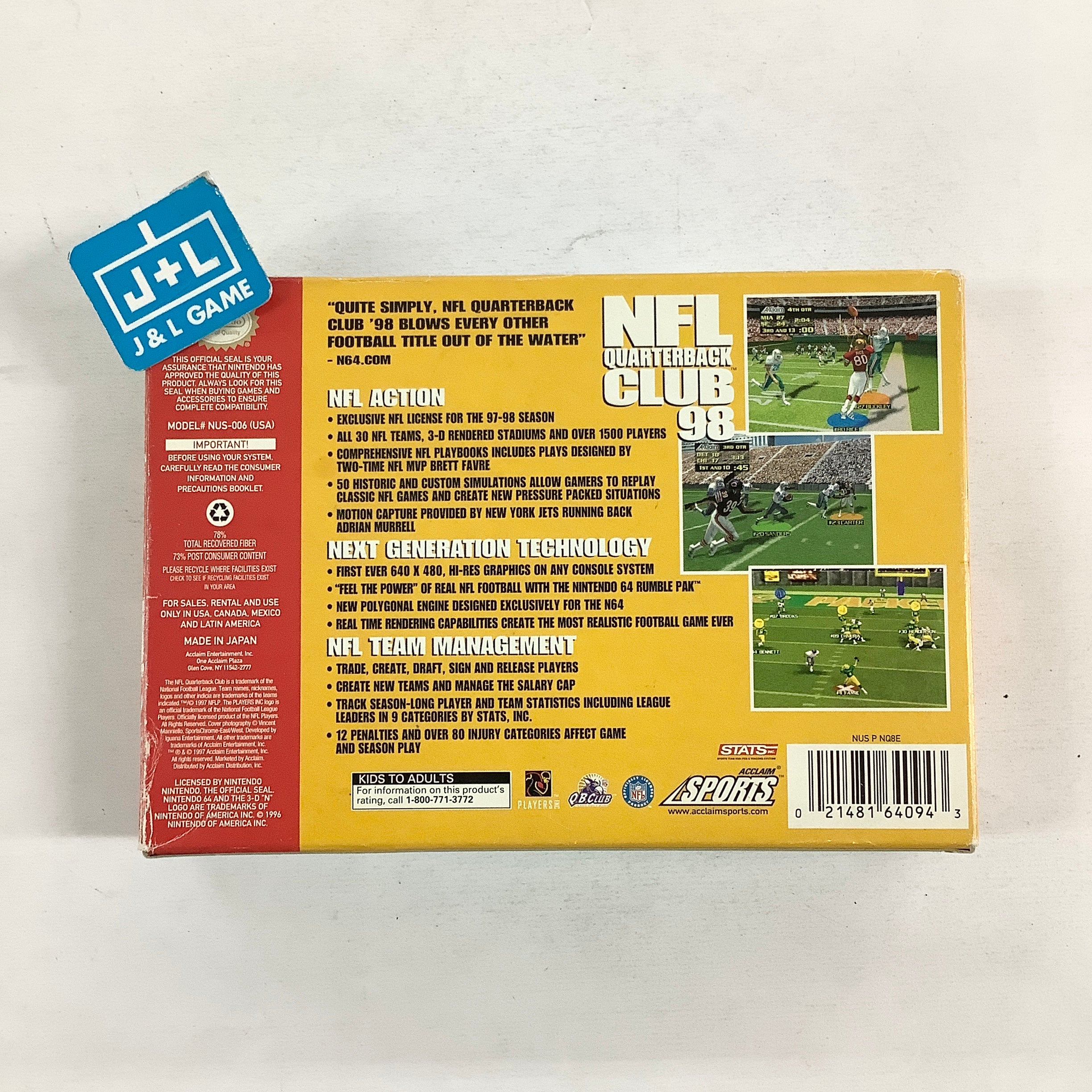 NFL Quarterback Club 98 - (N64) Nintendo 64 [Pre-Owned] Video Games Acclaim