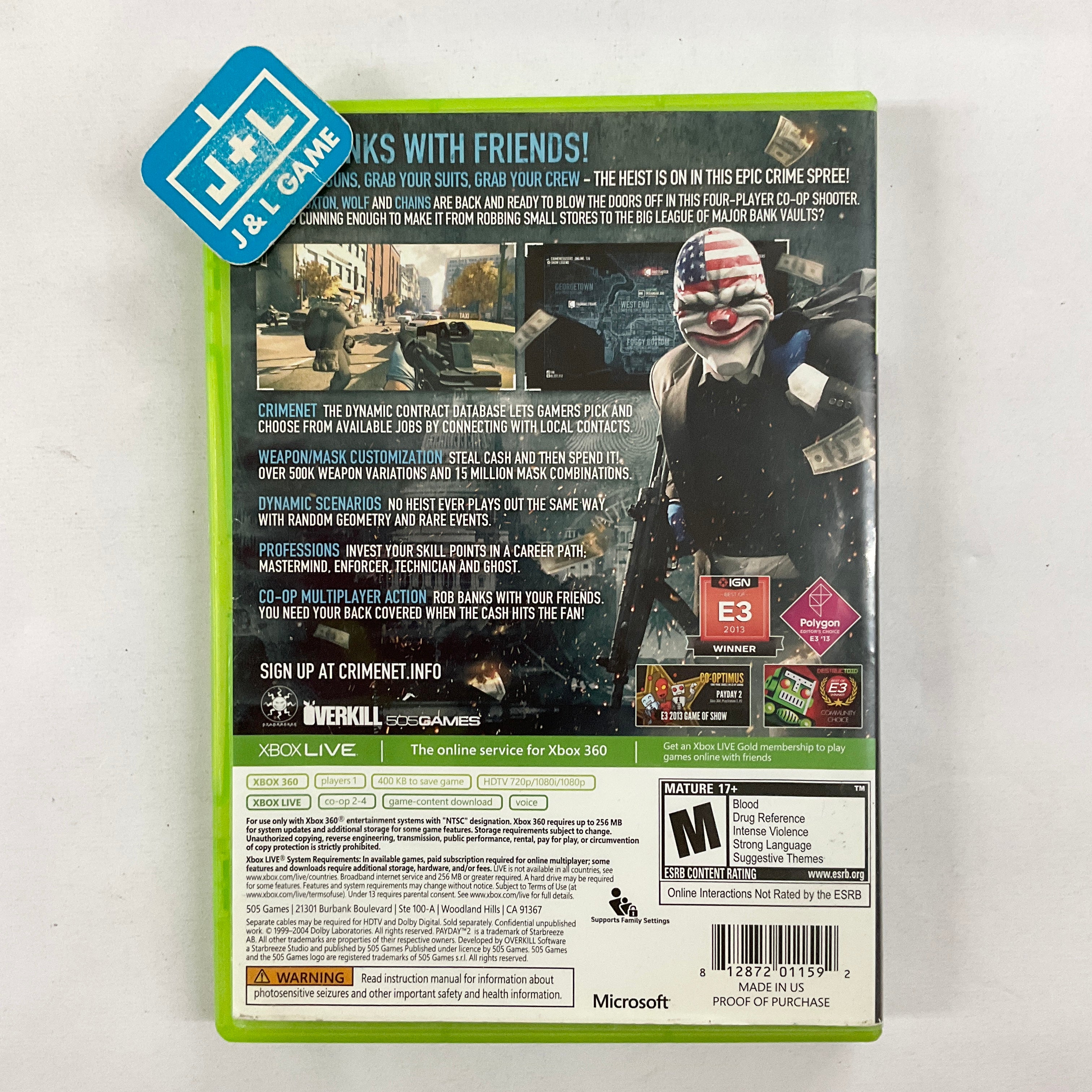 Payday 2 - Xbox 360 [Pre-Owned] | J&L Game