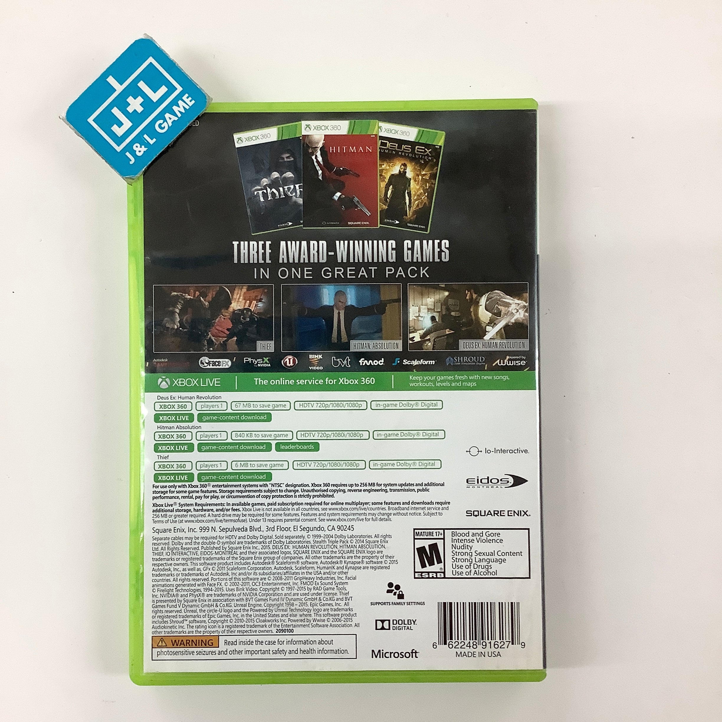Ultimate Stealth Triple Pack (Thief, Hitman: Absolution, Deus Ex: Human Revolution) - Xbox 360 [Pre-Owned] Video Games Square Enix