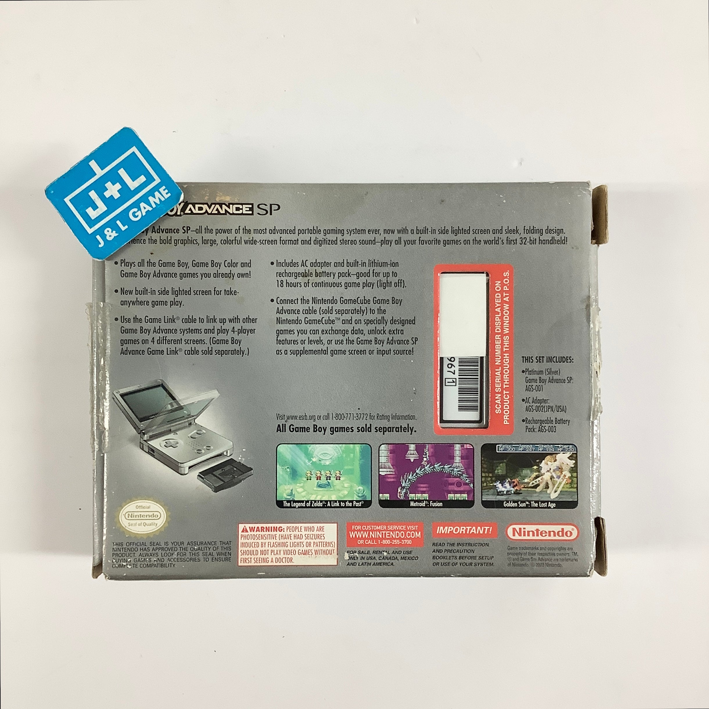 Nintendo Game Boy Advance SP Console AGS-001 (Silver) - (GBA) Game Boy Advance SP [Pre-Owned]
