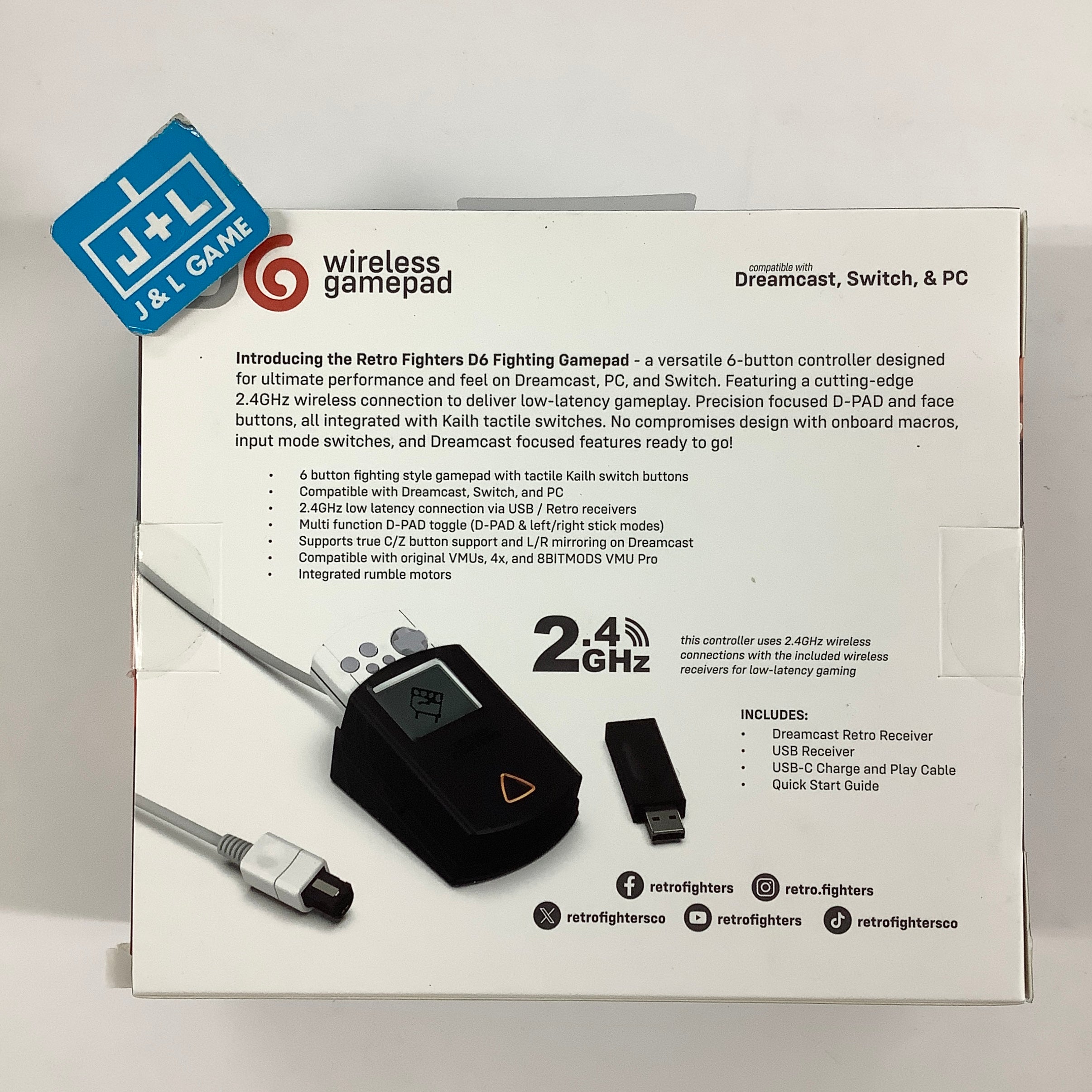 Retro Fighters D6 Wireless Controller (Black) - (DC) SEGA Dreamcast