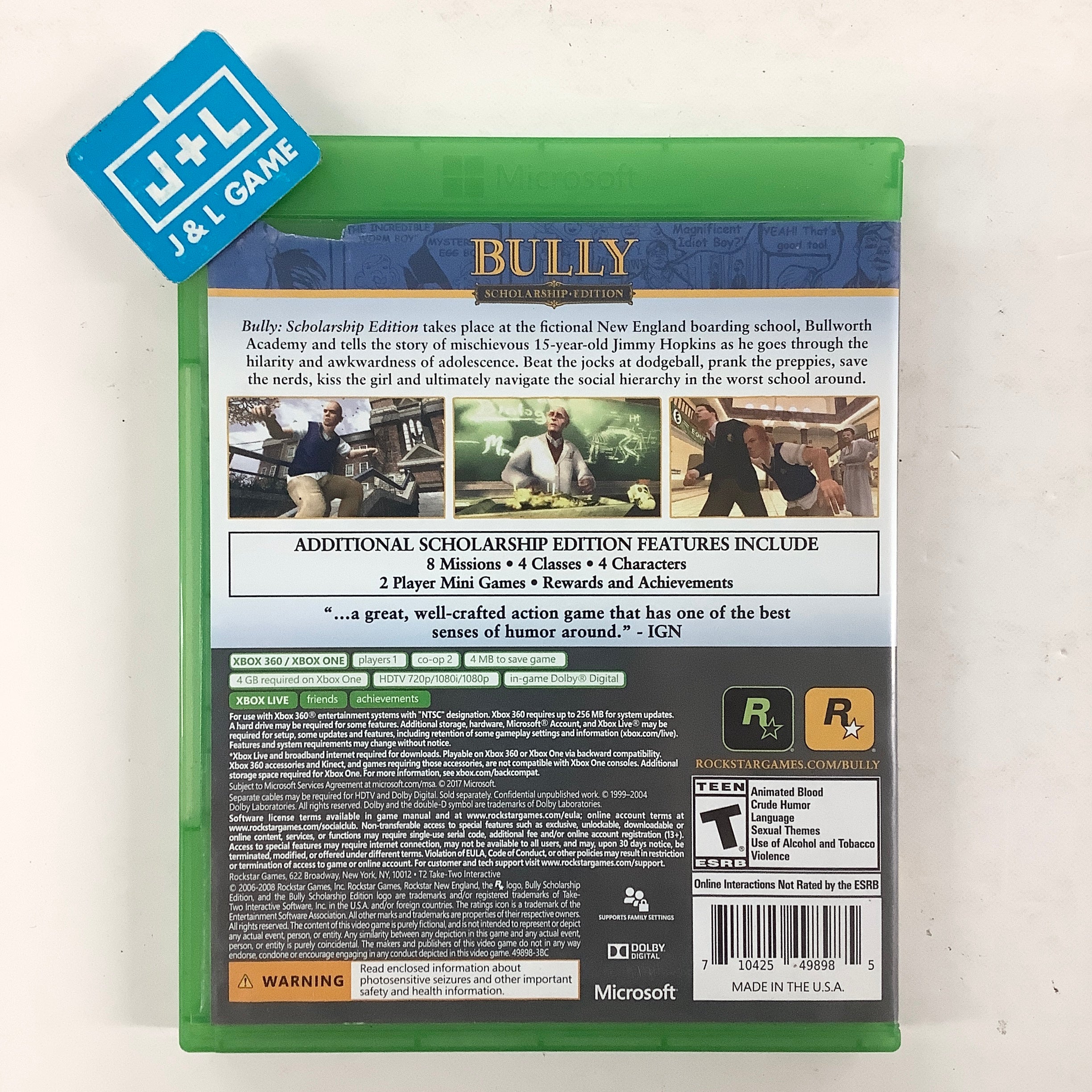 Bully: Scholarship Edition - (XB1) Xbox One & Xbox 360 [Pre-Owned] Video Games Rockstar Games