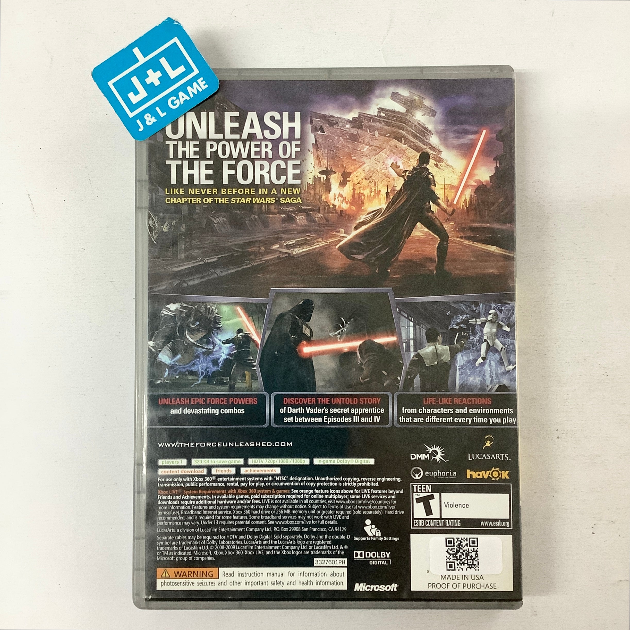 Star Wars The Force Unleashed (Platinum Hits) - Xbox 360 [Pre-Owned] Video Games LucasArts   