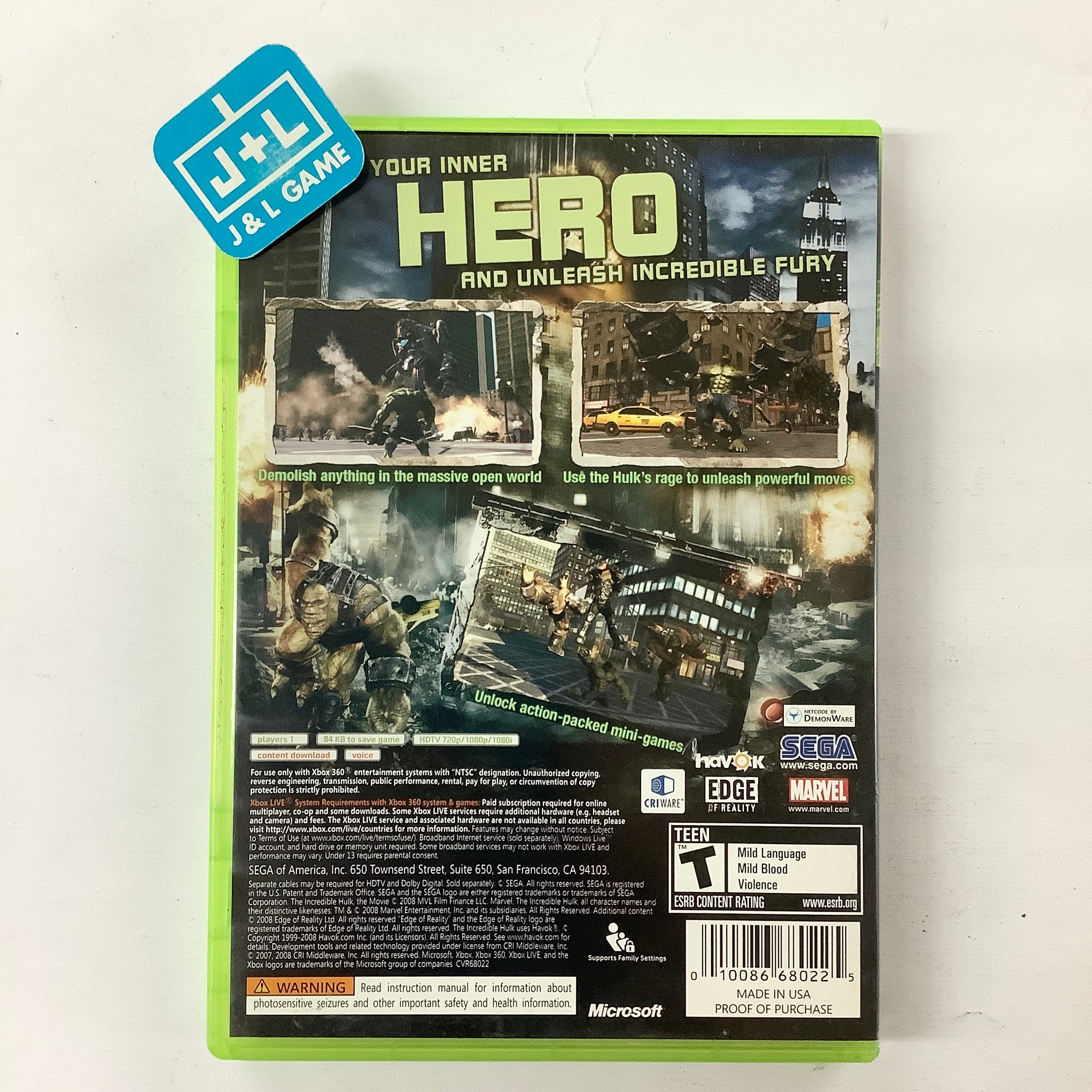 The Incredible Hulk - Xbox 360 [Pre-Owned] Video Games Sega   