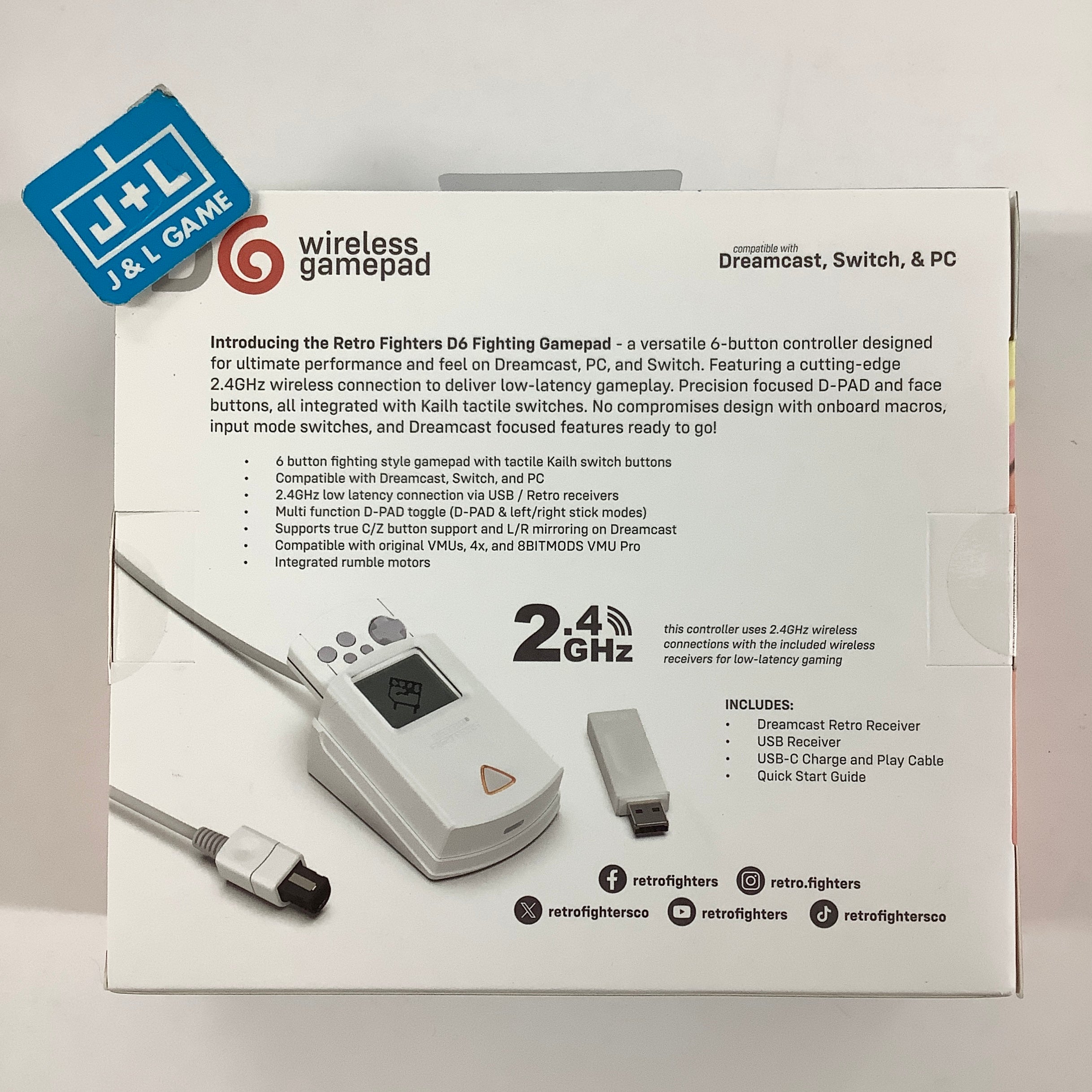 Retro Fighters D6 Wireless Controller (White) - (DC) SEGA Dreamcast
