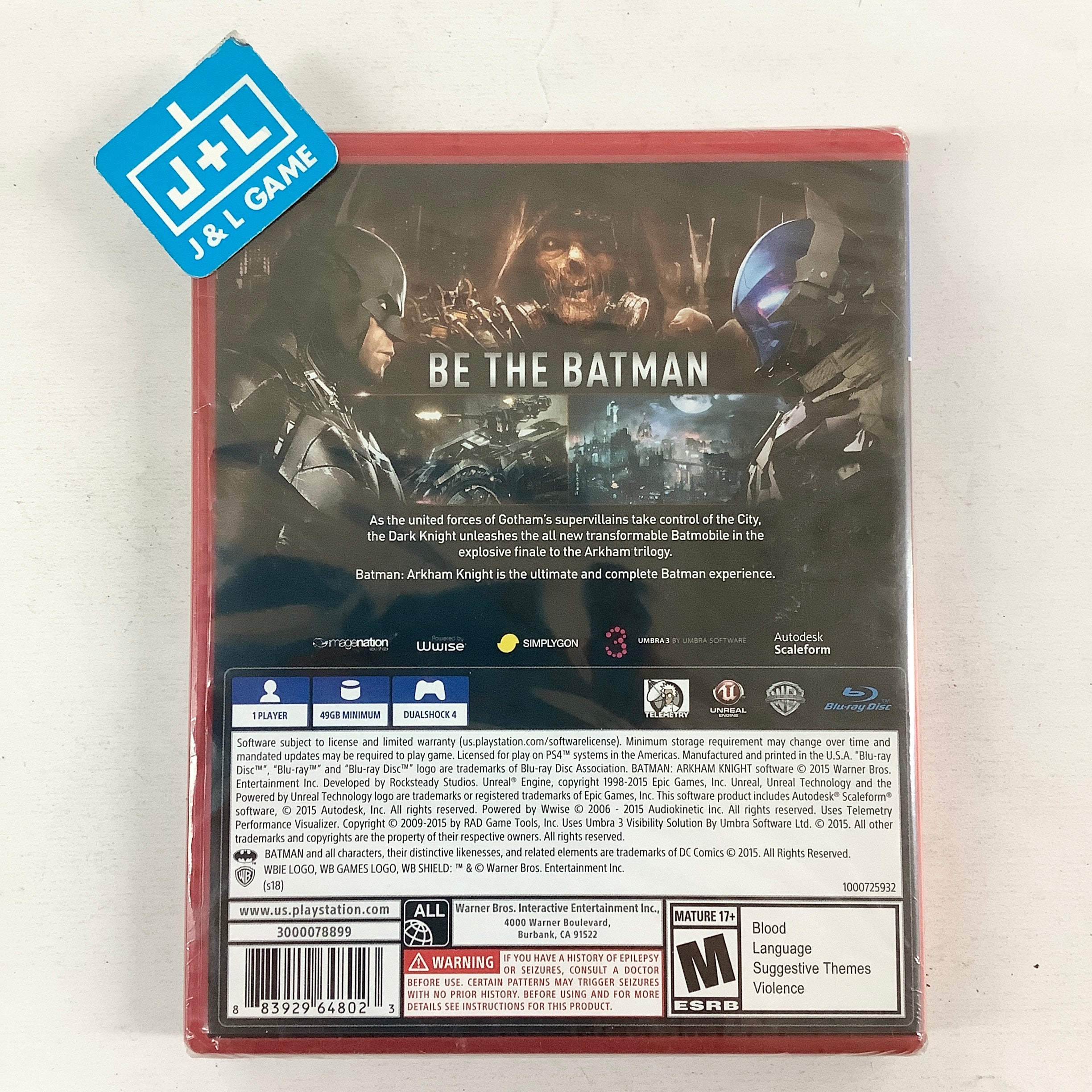 Batman: Arkham Knight (PlayStation Hits) - (PS4) PlayStation 4 Video Games Warner Bros. Interactive Entertainment