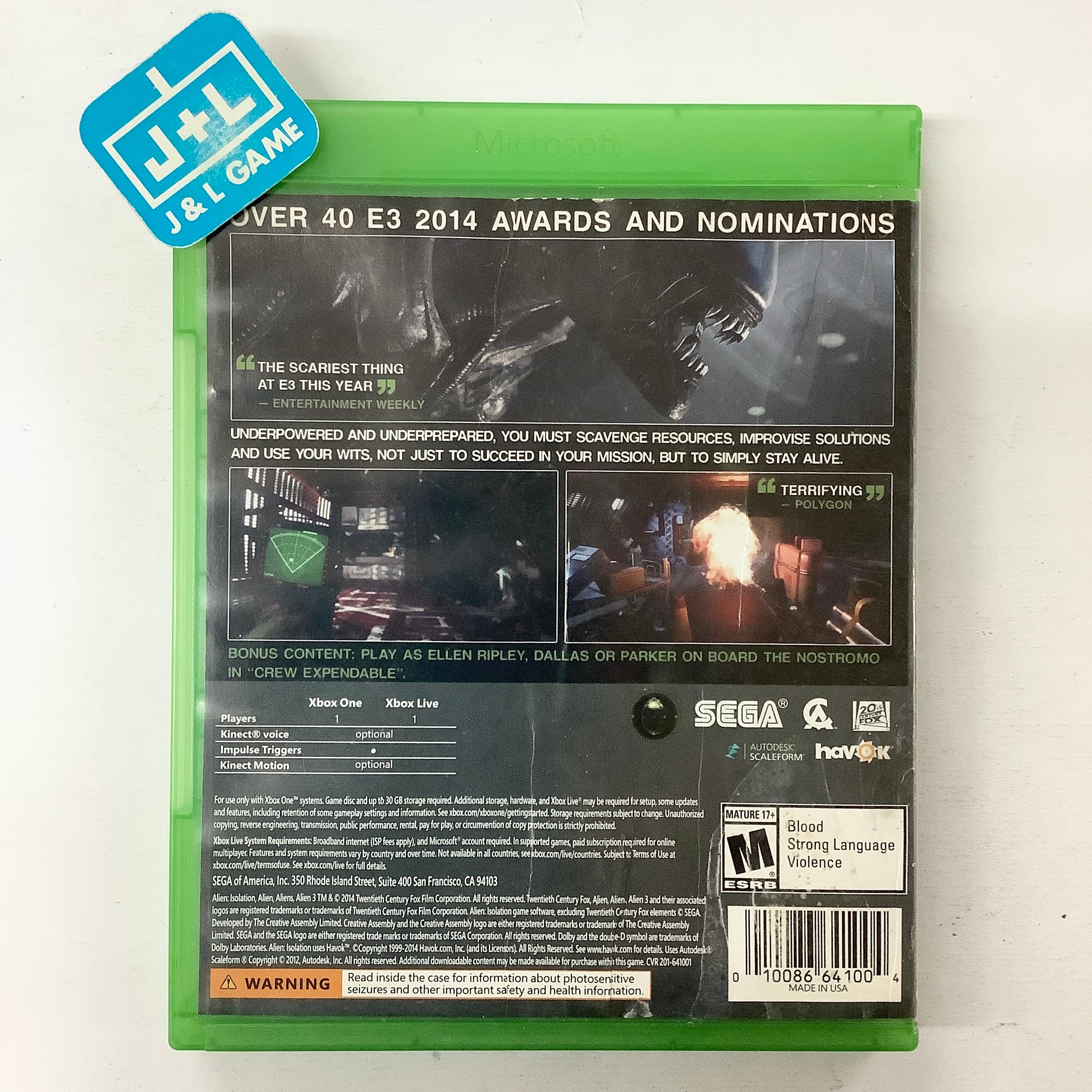 Alien: Isolation (Nostromo Edition) - (XB1) Xbox One [Pre-Owned] Video Games Sega   