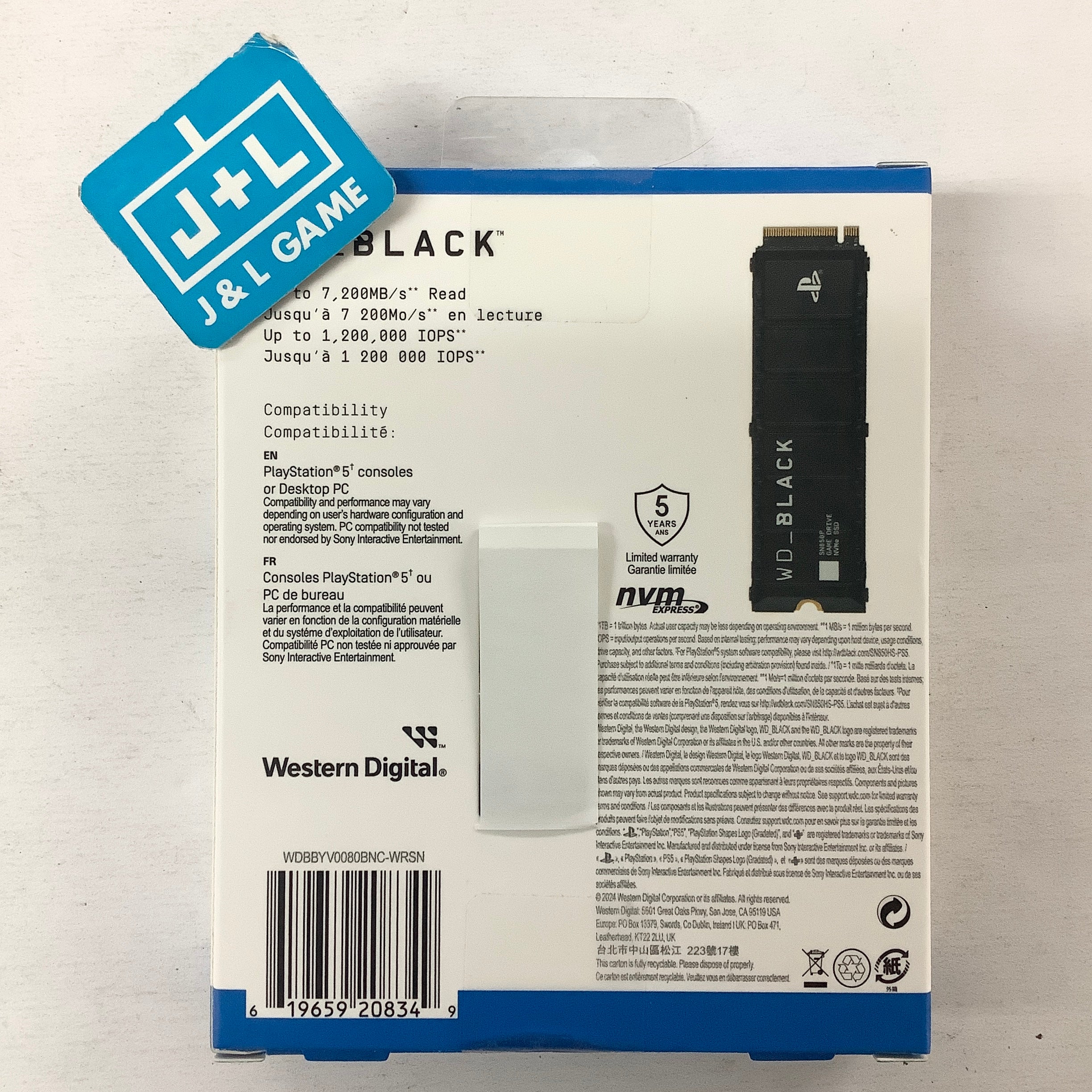 WD_BLACK 8TB SN850P NVMe SSD Solid State Drive with Heatsink Up to 7,200 MB/s - WDBBYB0080BNC - (PS5) PlayStation 5 ACCESSORIES WD_BLACK
