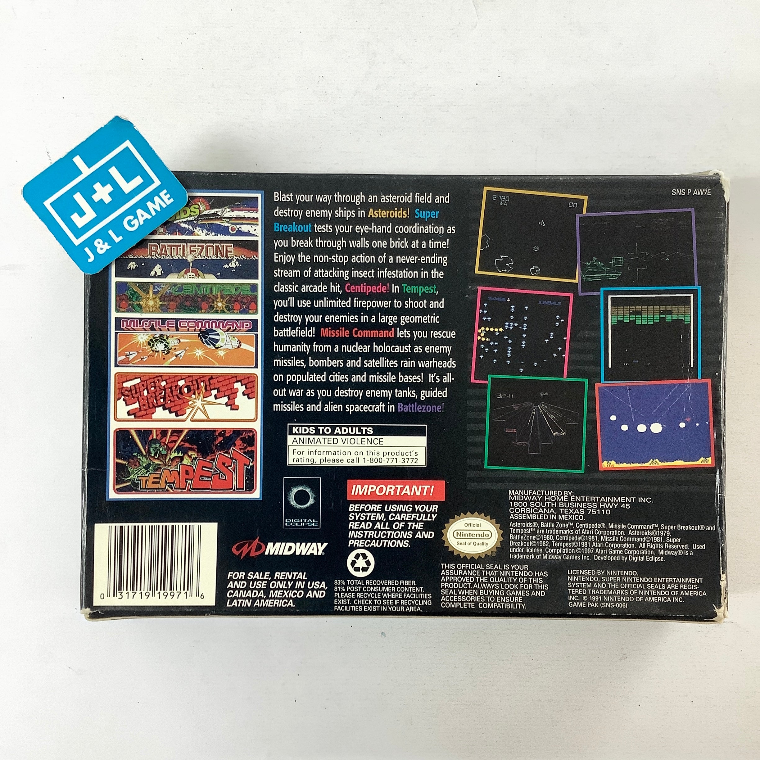 Midway Presents Arcade's Greatest Hits: The Atari Collection 1 - (SNES) Super Nintendo [Pre-Owned] Video Games Midway   