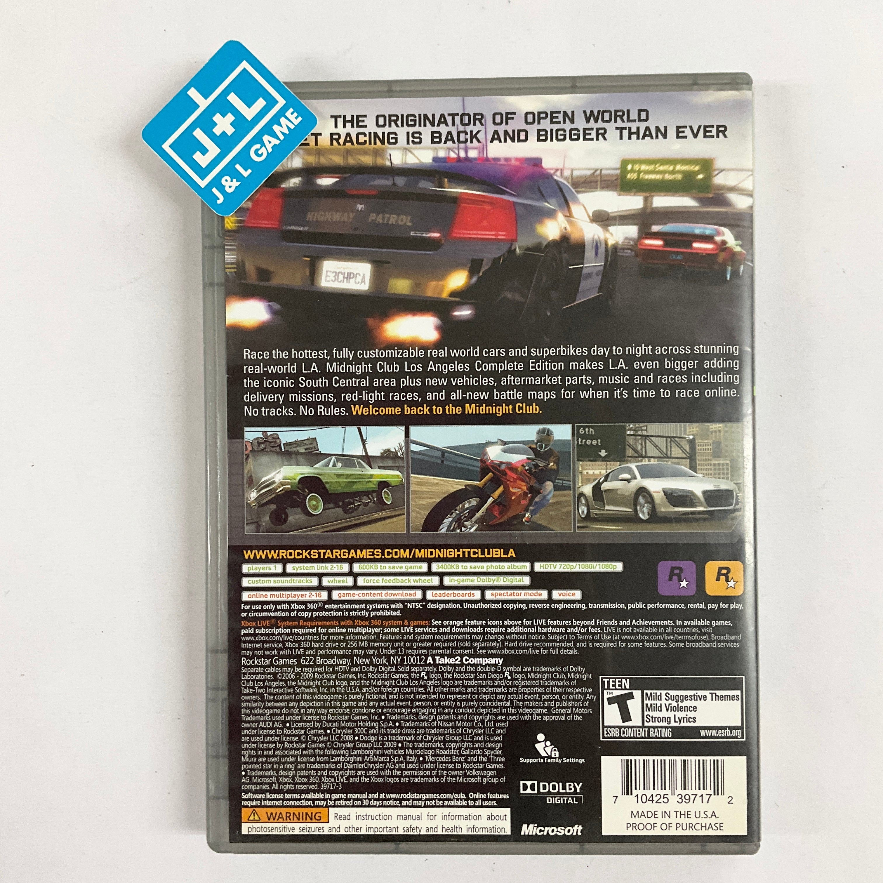 Midnight Club: Los Angeles Complete Edition (Platinum Hits) - Xbox 360 [Pre-Owned] Video Games Rockstar Games   
