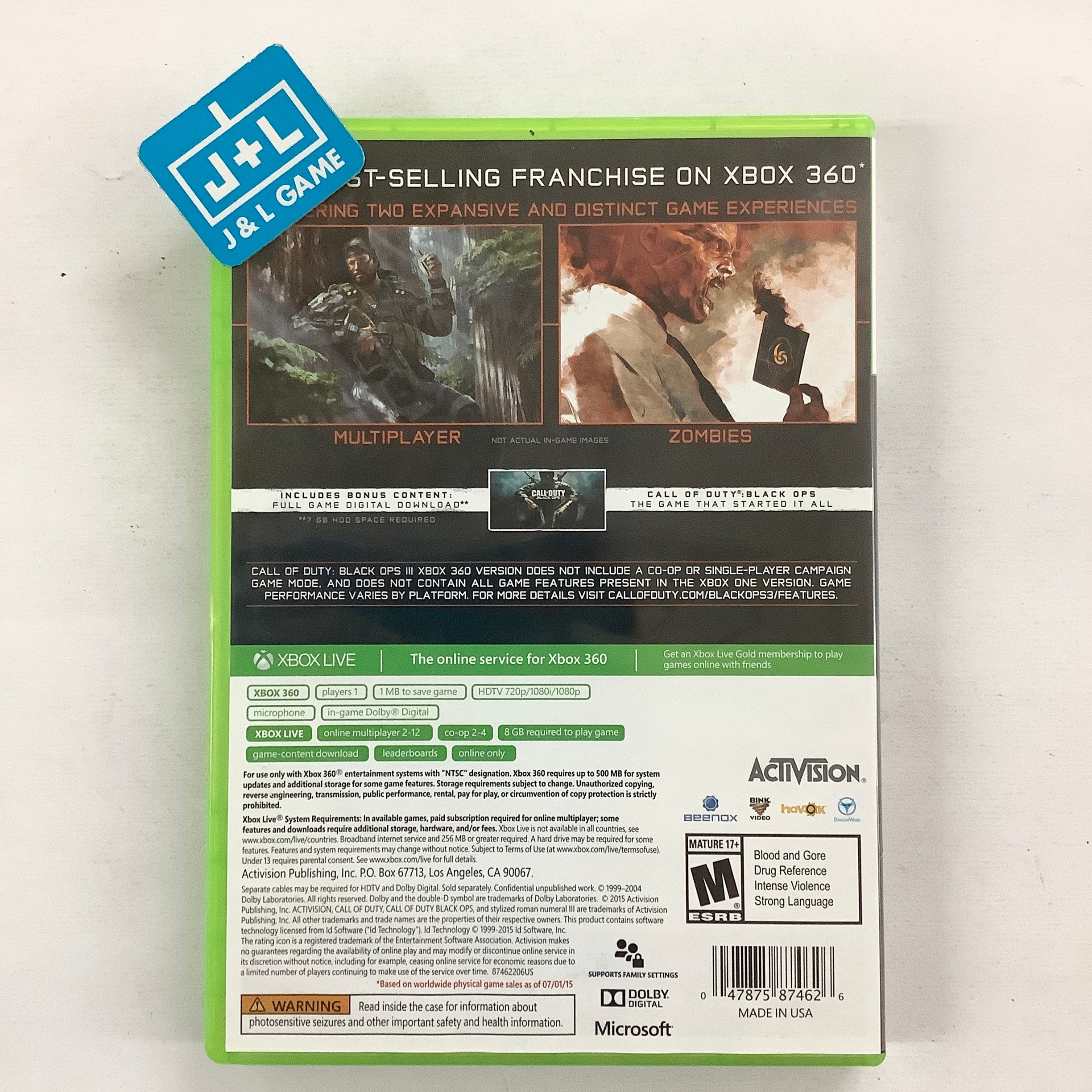 Call of Duty Black Ops III  (Multiplayer + Zombies Only) - Xbox 360 [Pre-Owned] Video Games ACTIVISION   