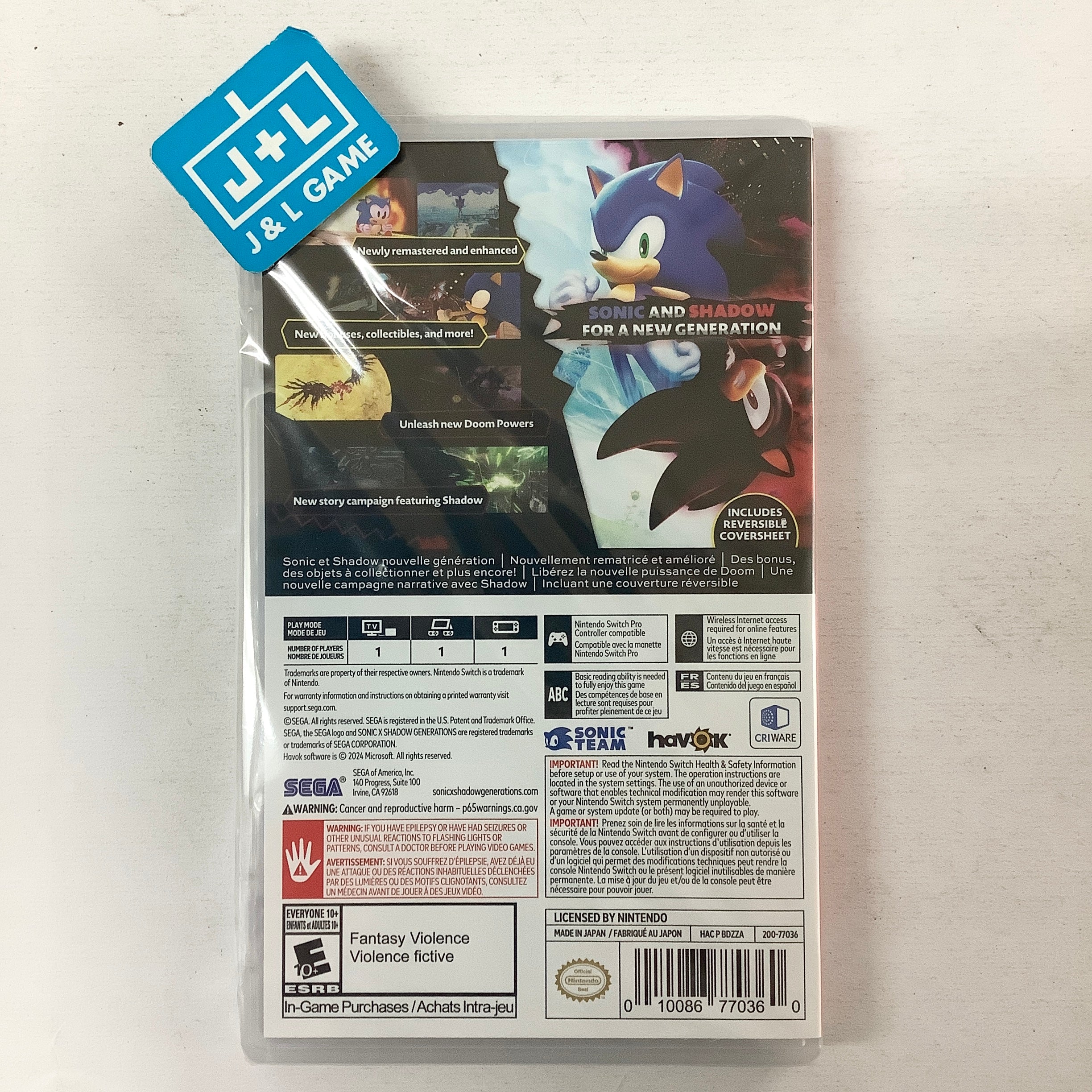 Sonic X Shadow Generations - (NSW) Nintendo Switch Video Games Sega   